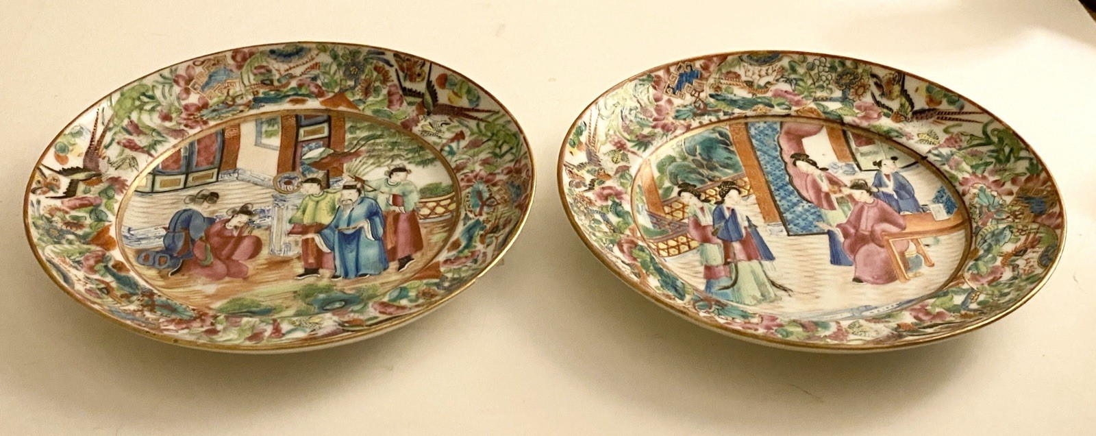Superb Pair of Antique 19th C. Chinese Famille Rose Plates c.1850-1899