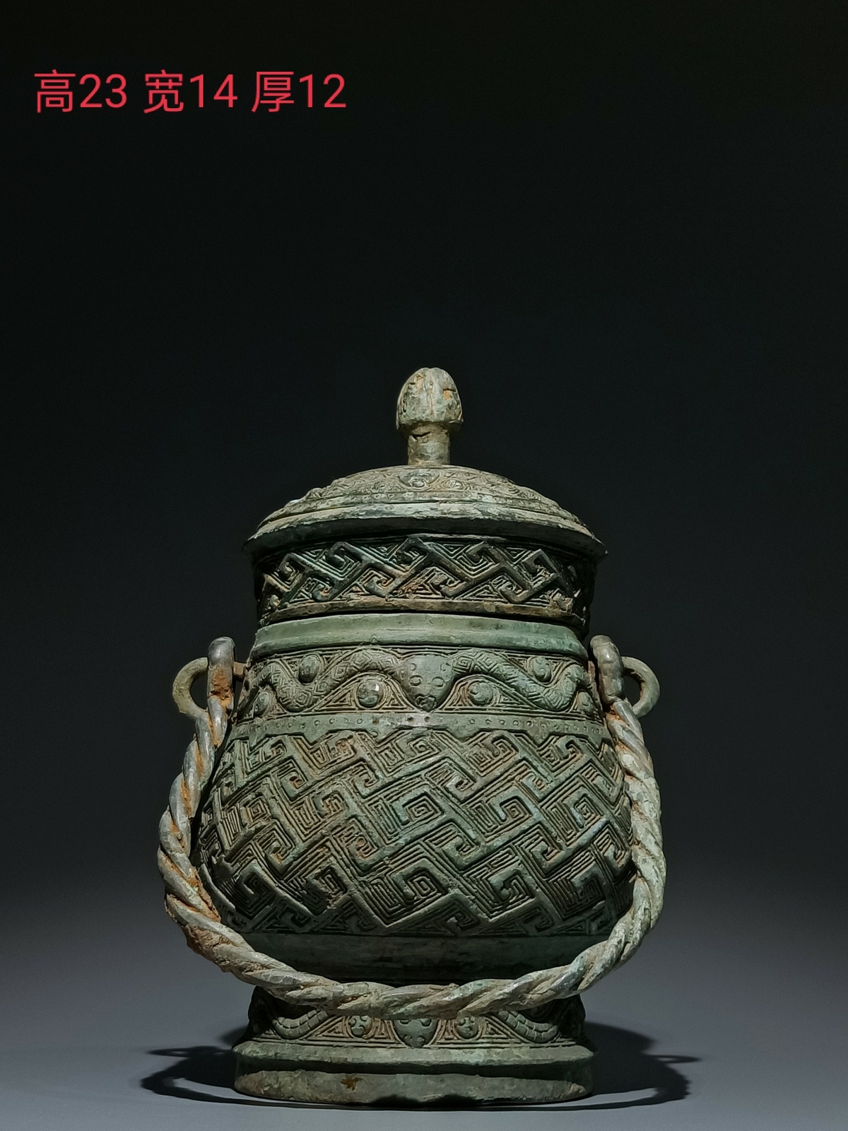 9.1″ Antique Western Zhou dynasty bronze ware cloud thunder pattern Wine vessel