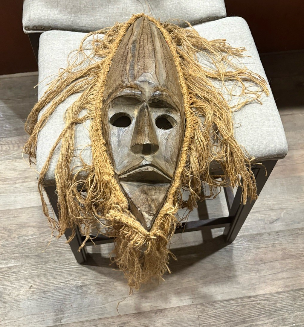 Hand Carved Wood With Hair Tribal Mask Unknown Origin African 19-20” Long