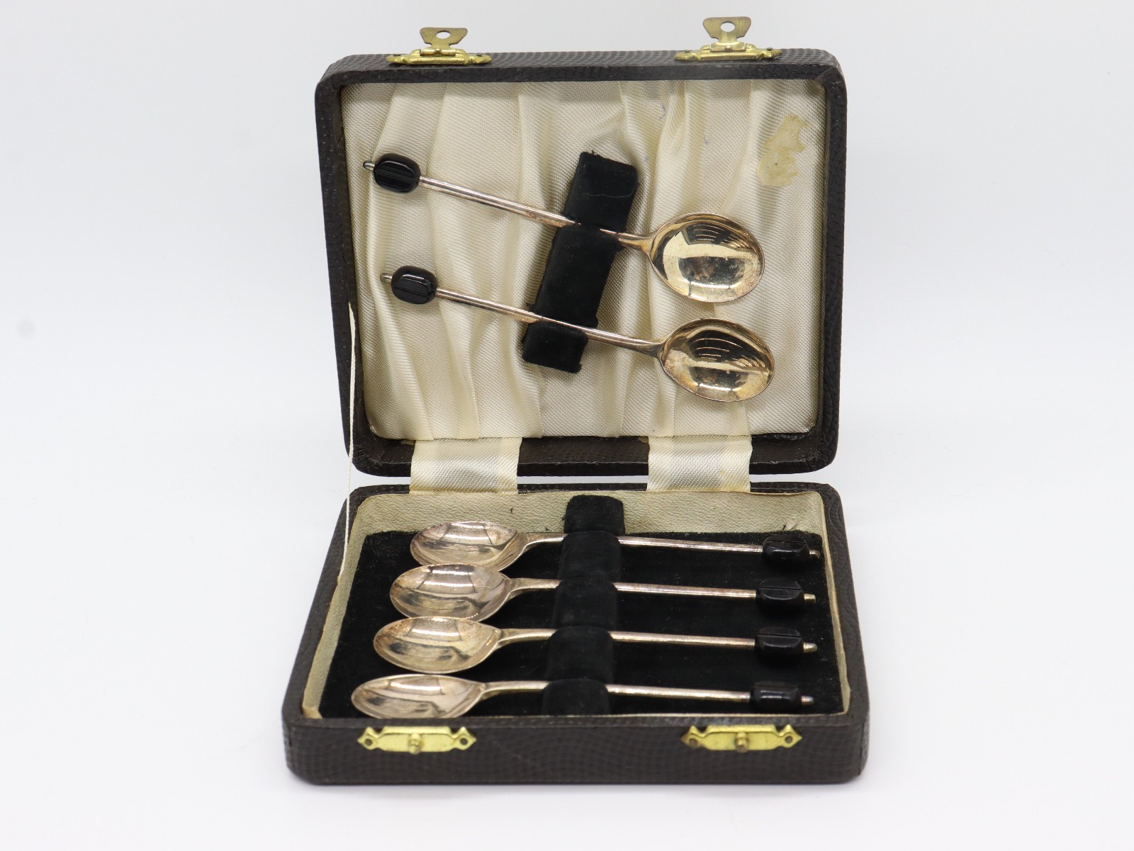 6 Yeoman Plate Demitasse Coffee Bean 4″ Spoon England Original Box EUC