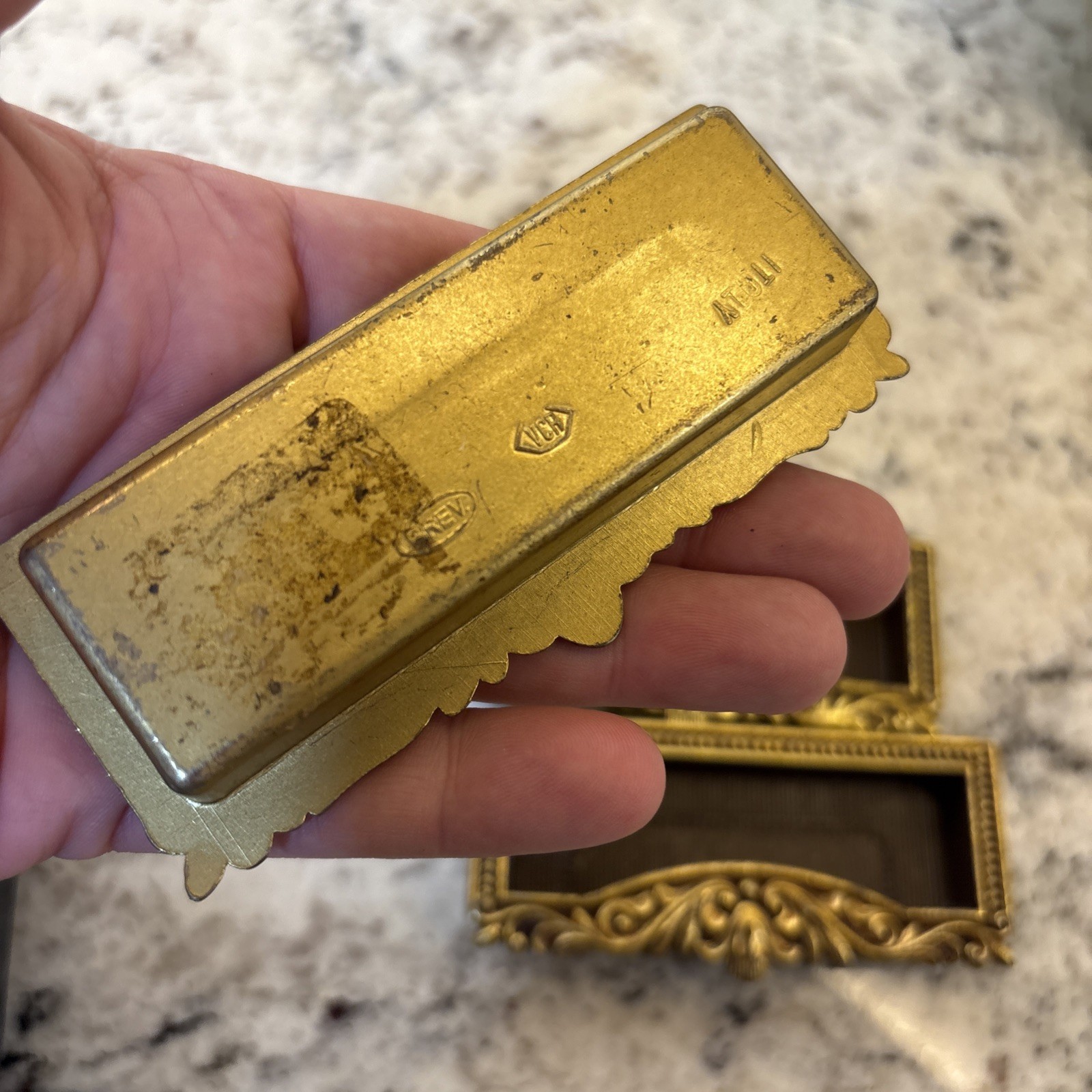 8 VTG Vcr Italy Brass Label Holder Drawer Pull French Provincial Rococo Hardware