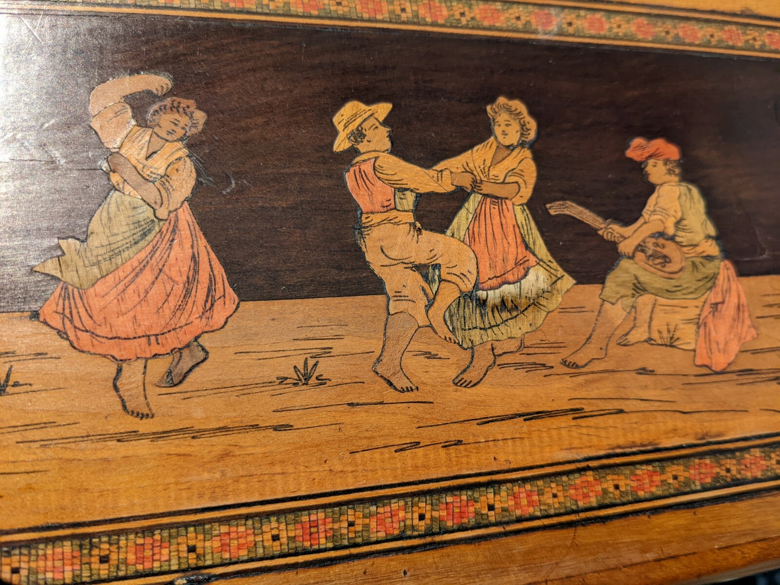 Antique Italian Ware Inlaid Folk Art Style Souvenier Book Box – Dancing Kids