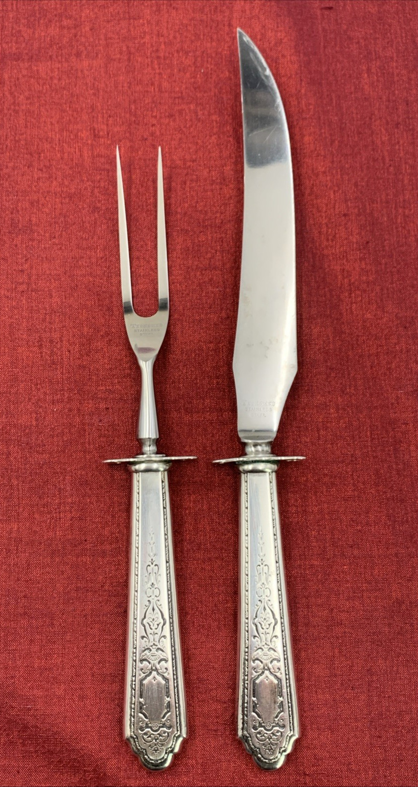 Mary II by Lunt Sterling Silver Handle Carving Knife & Fork MONO K
