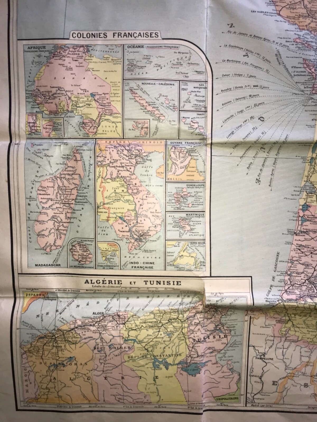 WW1 Nouvelle Carte France Map 41″ Alphonse Taride French Territories Belgique