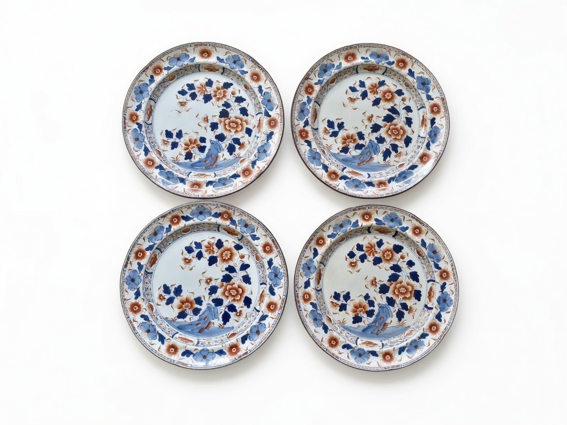 Chinese Export Imari Porcelain Plates 8″ Antique 18thC Qianlong Set Of 4