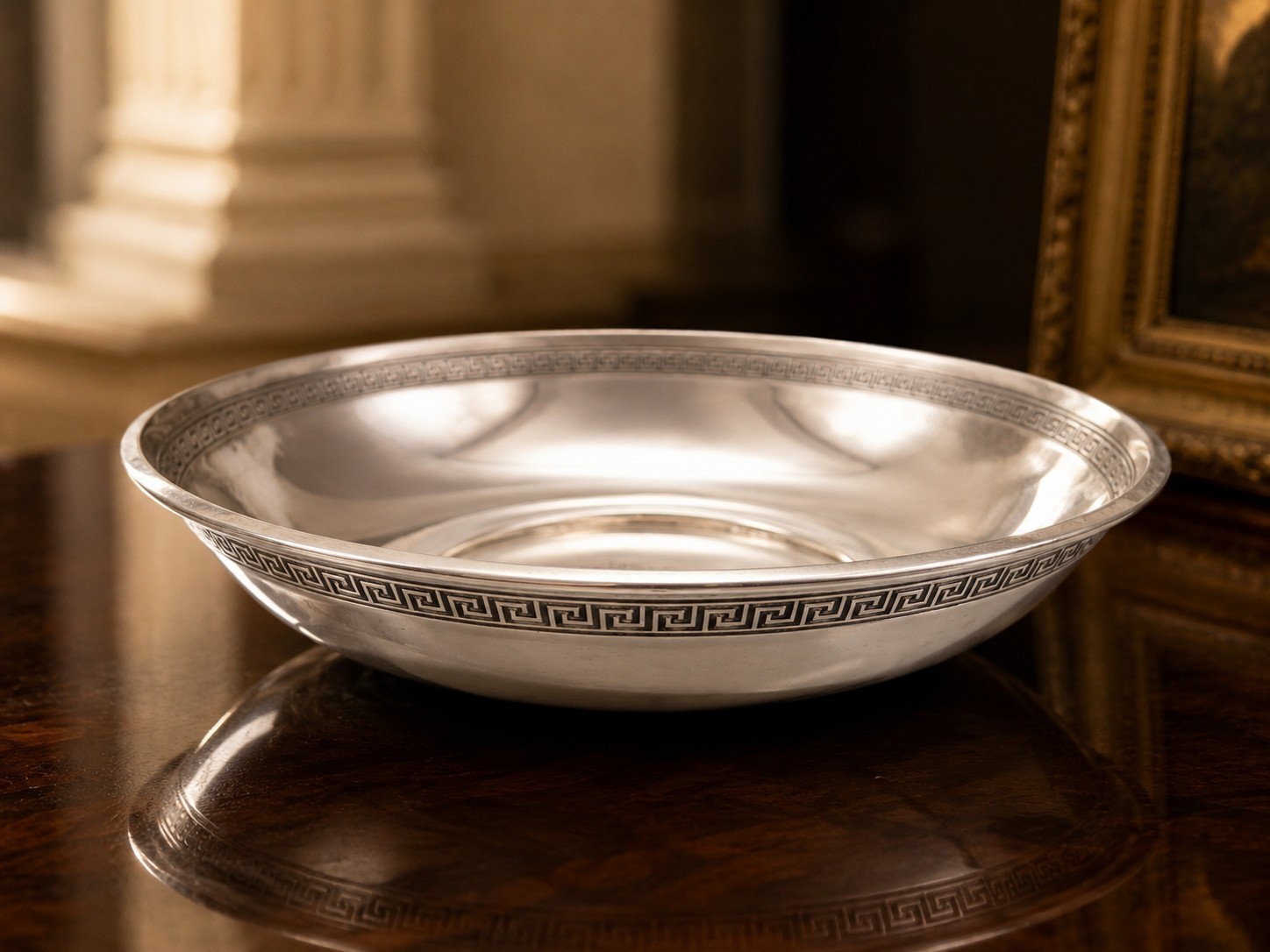 Gorham Etruscan Greek Key Sterling Silver 8″ Bowl c.1955, No. 1182, 226g