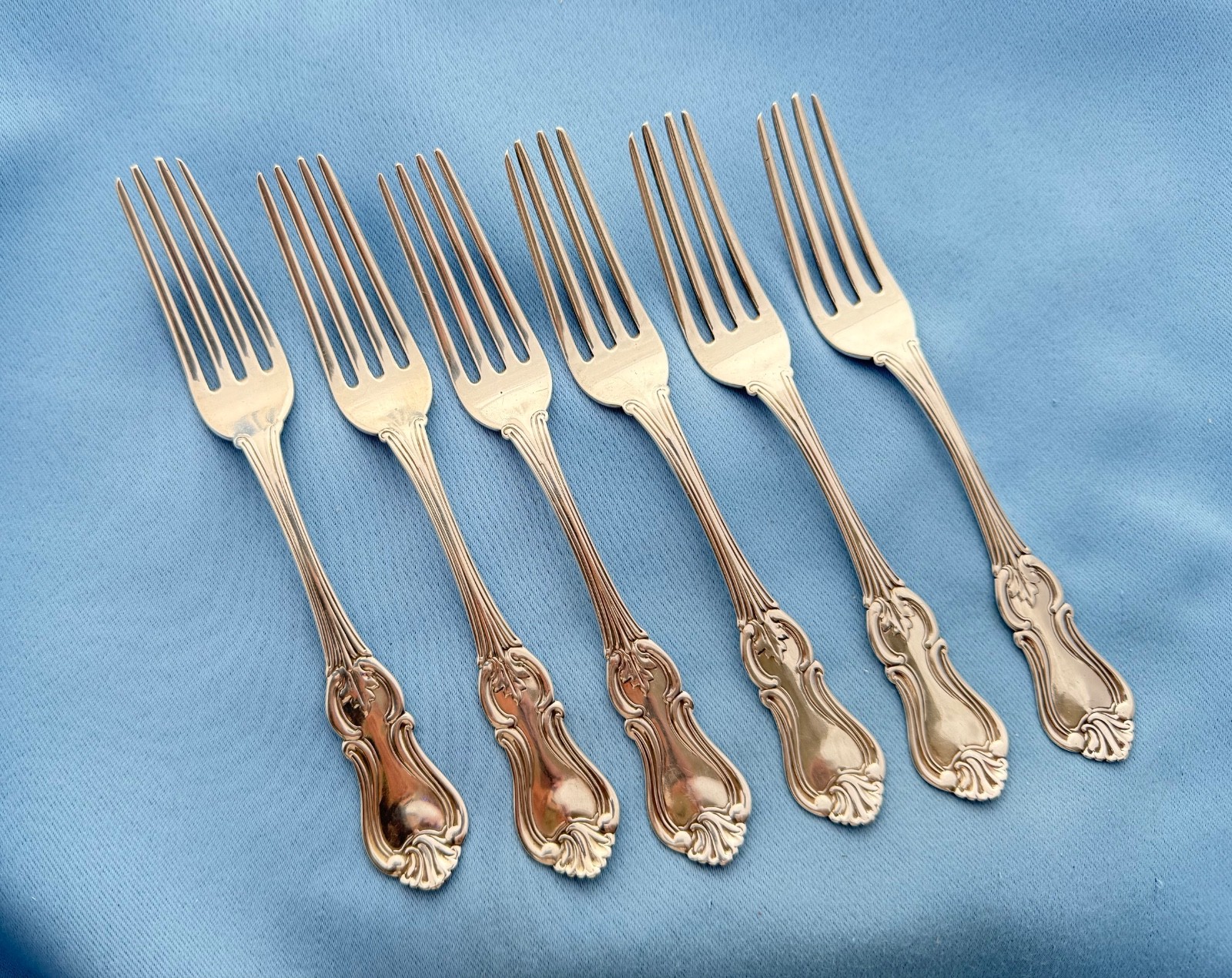 JE Caldwell Coin Silver 6 Salad Forks Kings Patt 7 In Mono 239.6 Gr