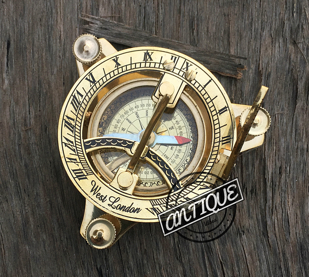 Vintage London west maritime antique SUNDIAL COMPASS brass nautical Christmas Gi