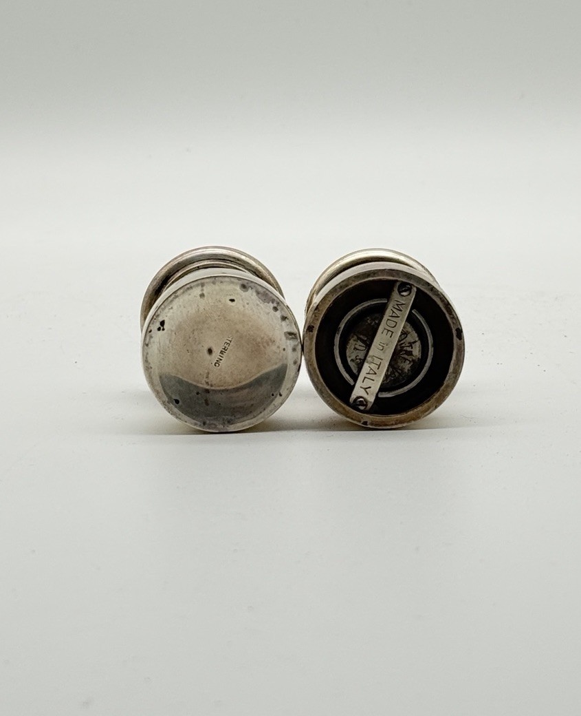 Vintage Mid Century Italy Sterling Salt Shaker & Pepper Mill Pair Set 2-1/4″