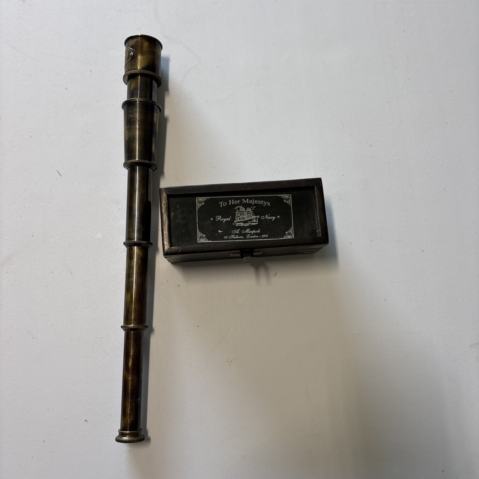 A. Maspoli Brass Spyglass Royal Navy 1915 United Kingdom Antique Maritime