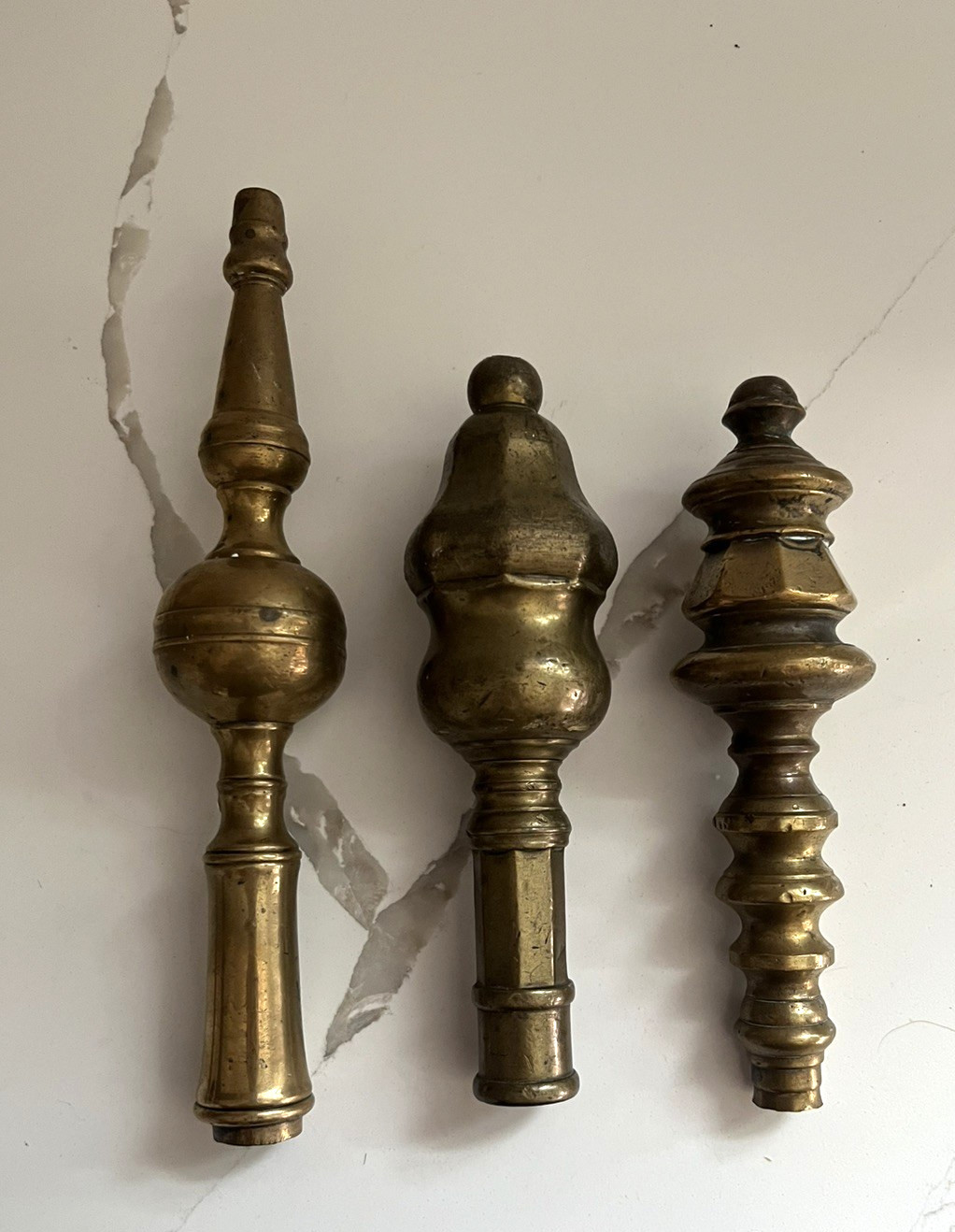 Antique Vintage Finials x3 Furniture/Clock/Fireplace? Heavy Brass See Photos