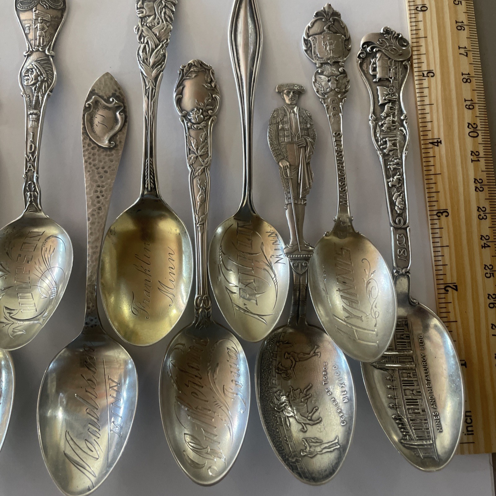 Lot Of 14 Sterling Vintage Souvenir Spoon Collectible 230 Grams