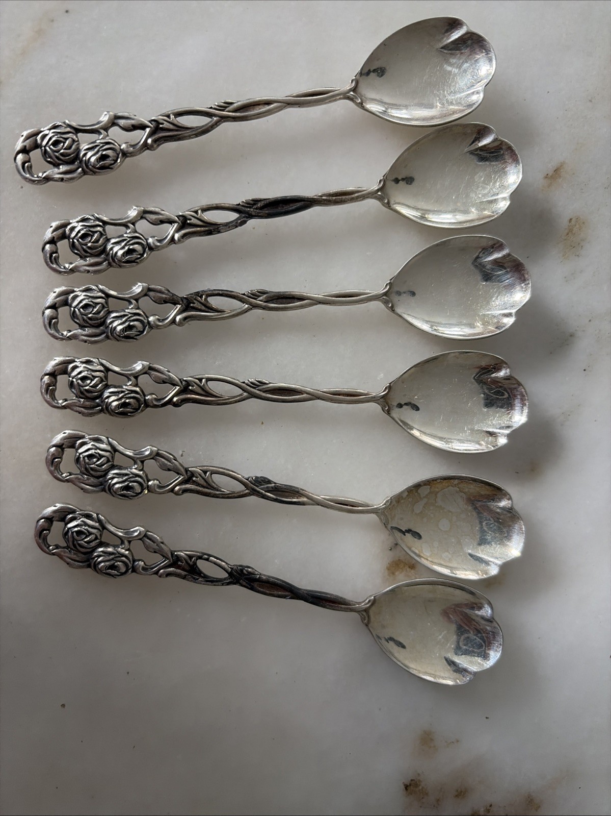 Nils Johan Silver plate Demi Spoon Set 6 Roses