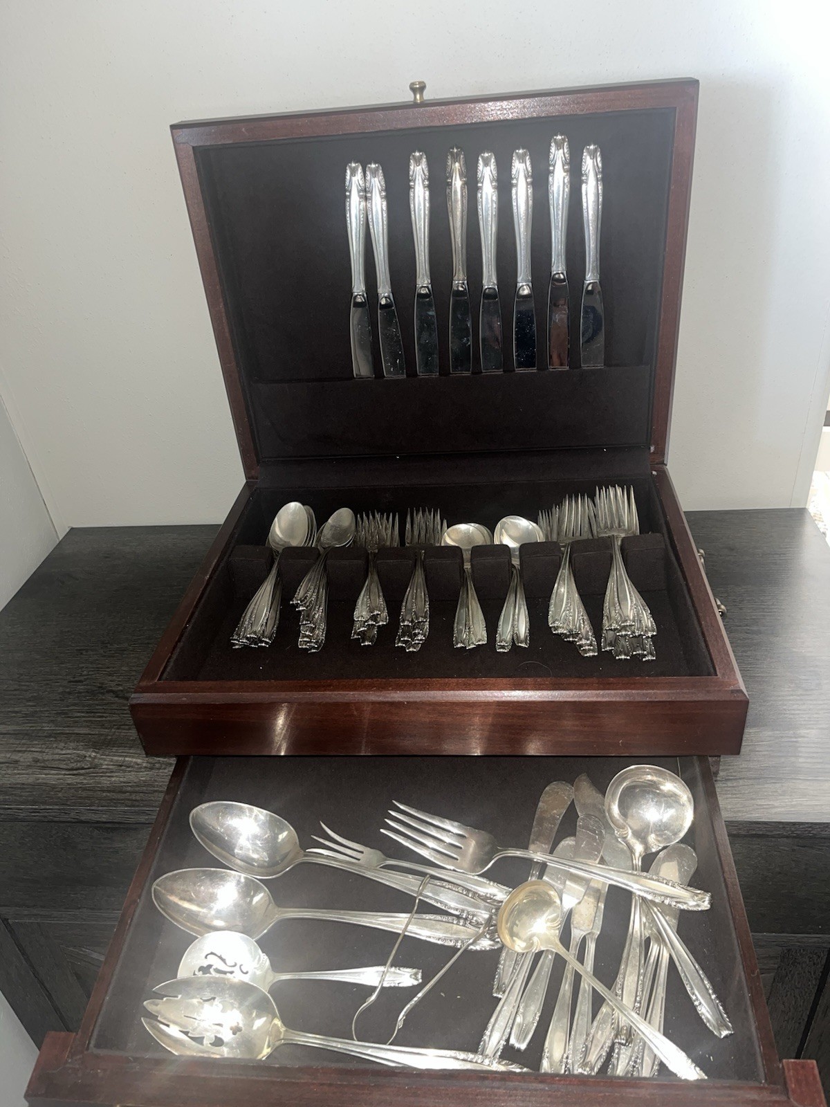 Stradivari by Wallace Sterling Silver Flatware Set 82 Pieces With Wood Case
