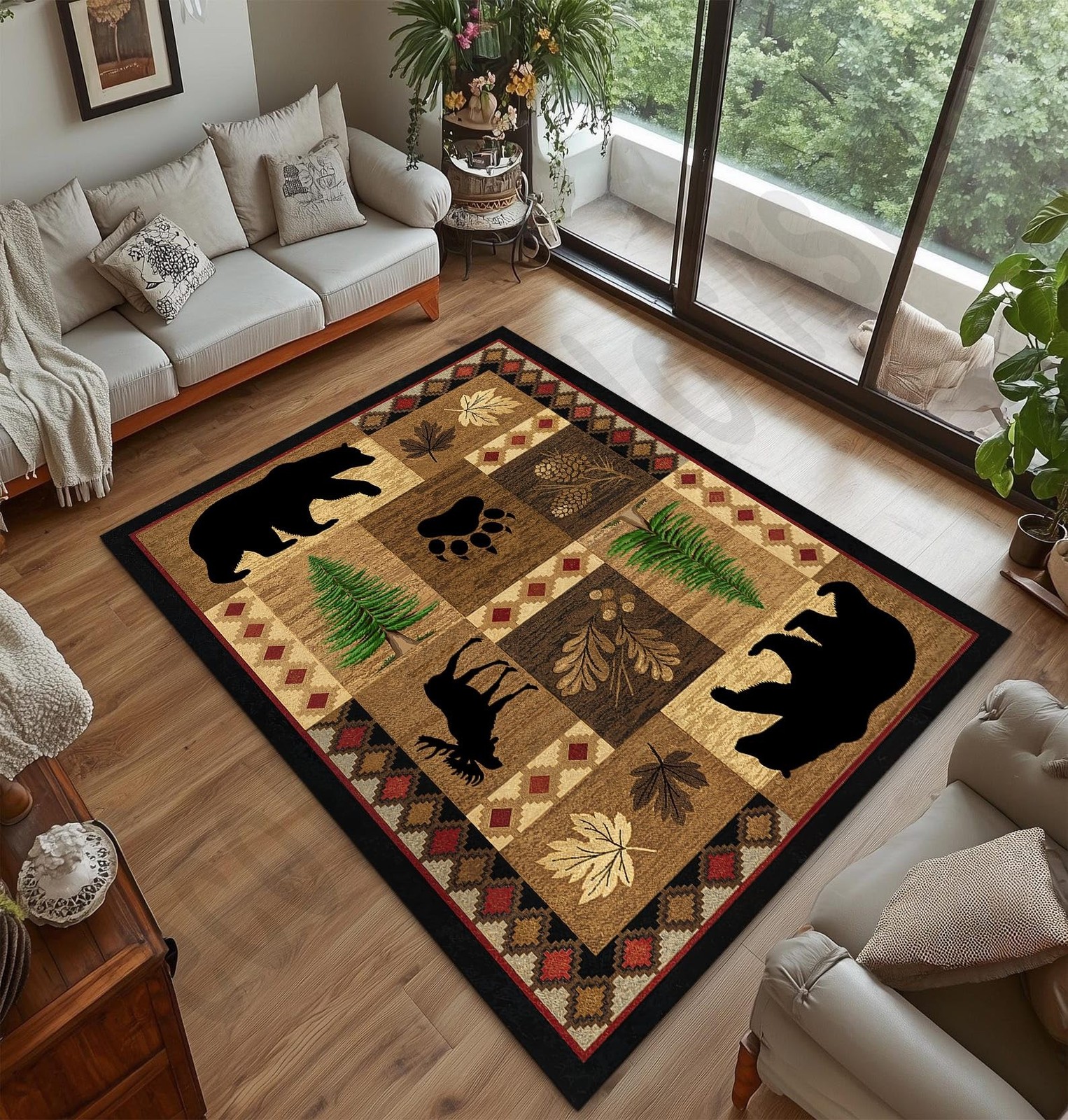 Bear Decor Rustic Throw Area Rugs Moose, 3×5, 4×6, 5×8, 6×9 Ft, Cabin & Livin…