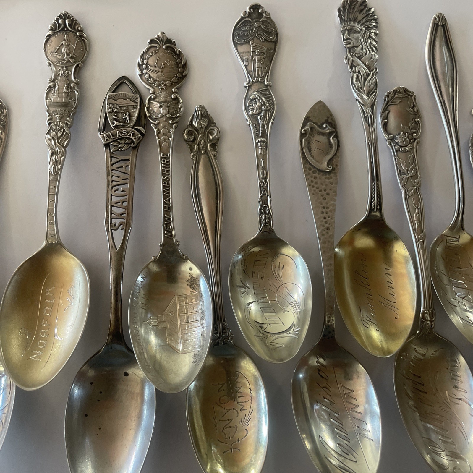 Lot Of 14 Sterling Vintage Souvenir Spoon Collectible 230 Grams