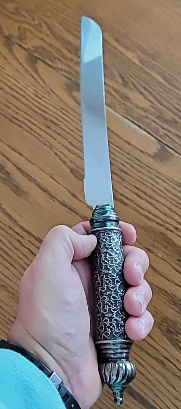 Vintage Sterling Silver 925 Challah Bread Knife Hazorfim 14 in Stainless Steel