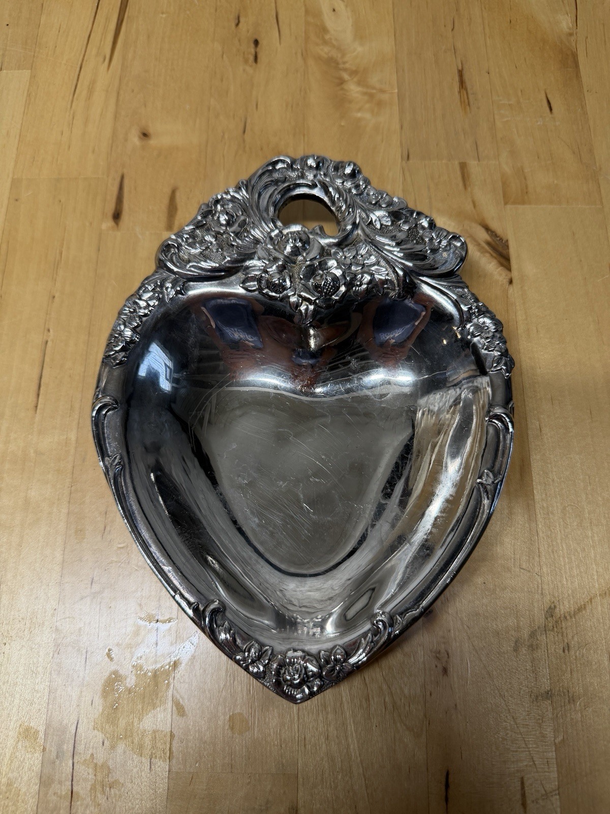 Vintage Leonard Silver Plated Heart Flower Trinket Dish Candy Dish Made In Italy