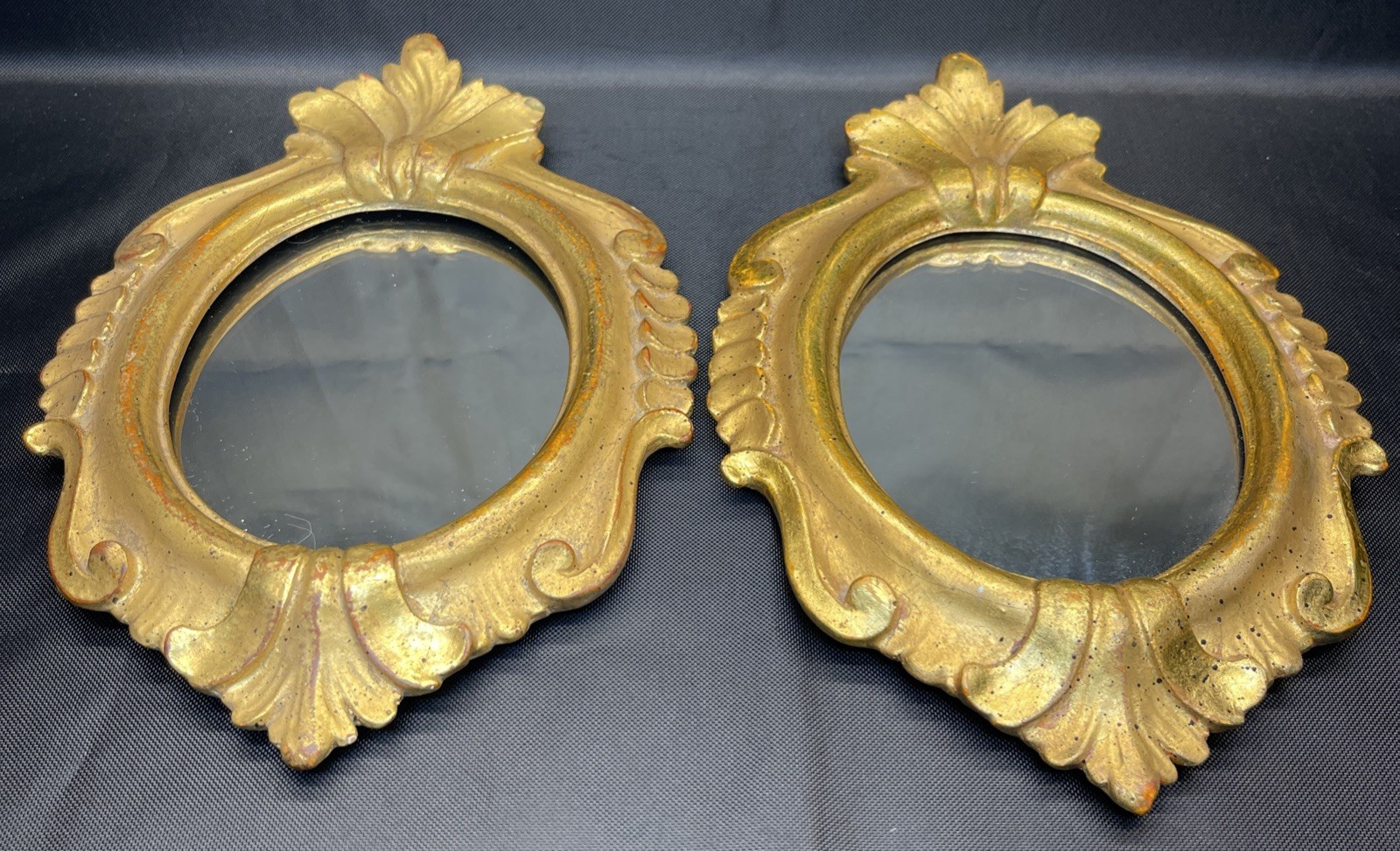 2 Borghese Gold Gilt 9 X 6 Signed Labeled Italian Hanging Mirror Lovely Vintage