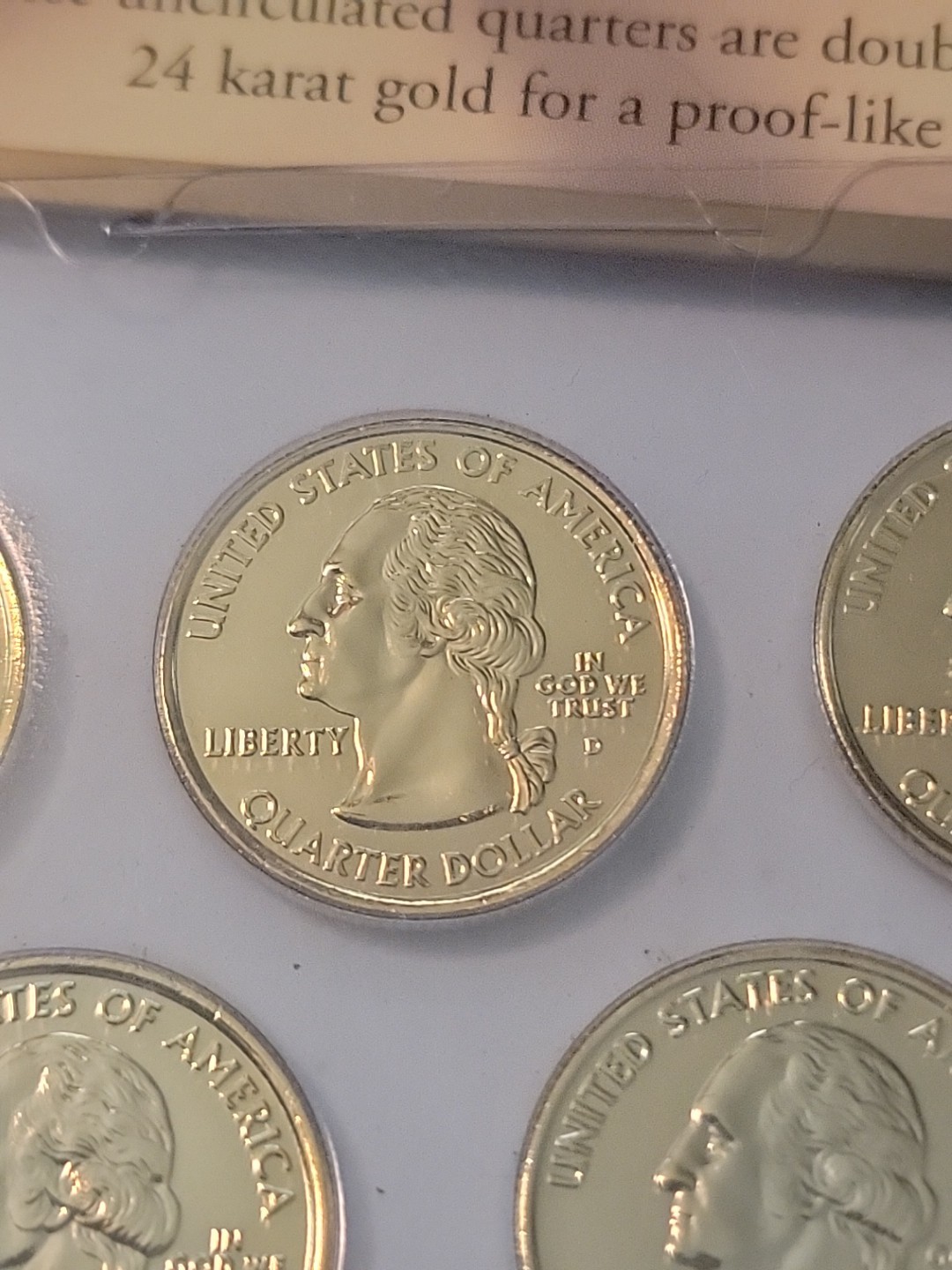 2007 24 KARAT GOLD COLLECTION UNCIRCULATED QUARTERS SET OF FIVE “RARE”