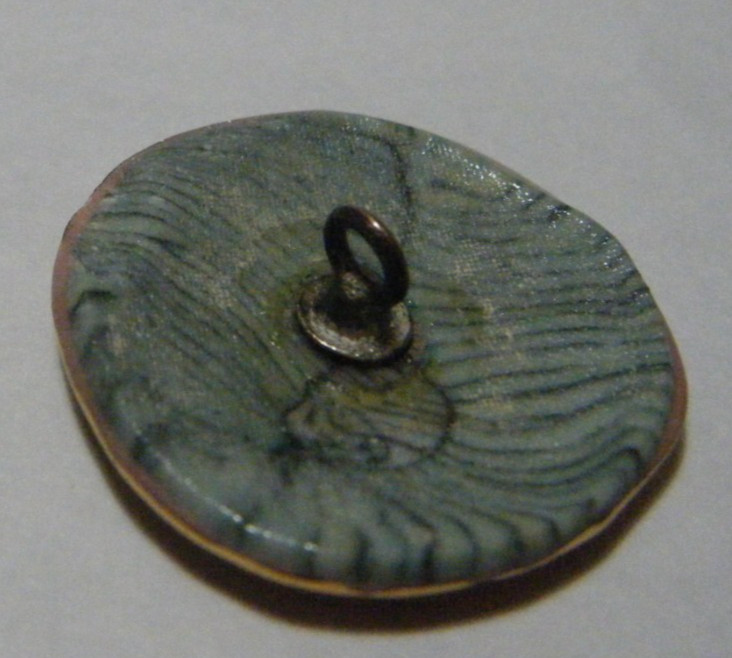 VTG Button ceramic with marbled center and gold tone rim metal shank 1 ” diam.