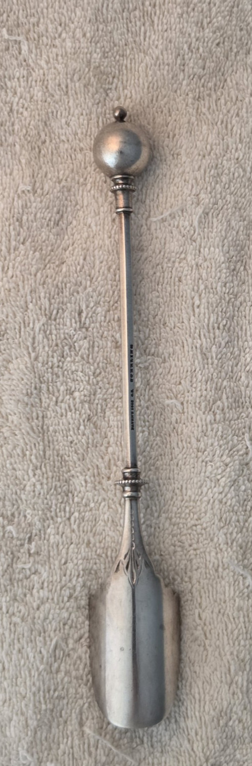 BALL END sterling silver CHEESE SCOOP by George Sharp “S” monogram 8 3/8″