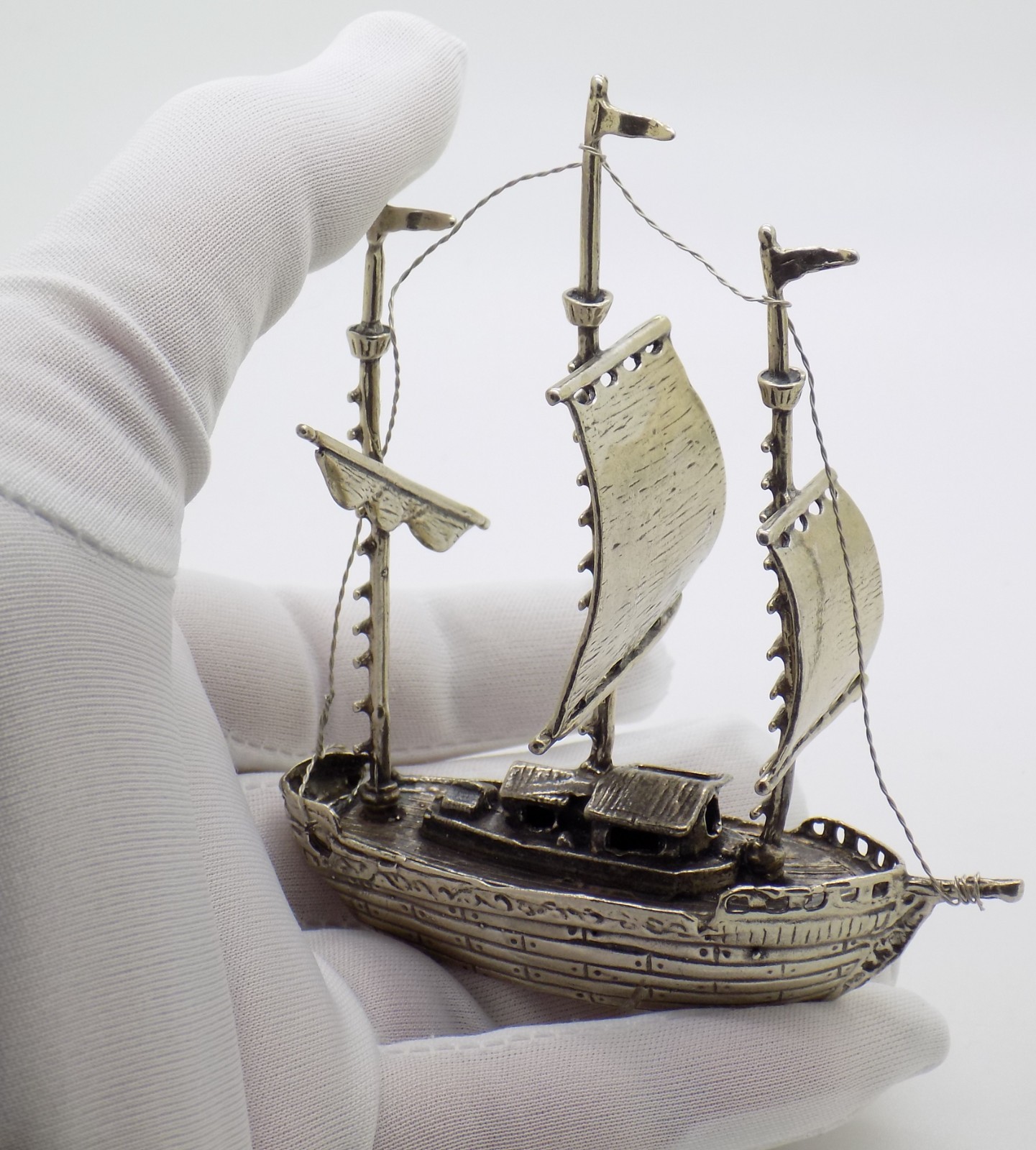 Vintage Italian Handmade Genuine Silver Galleon Sailing Ship Large Figurine