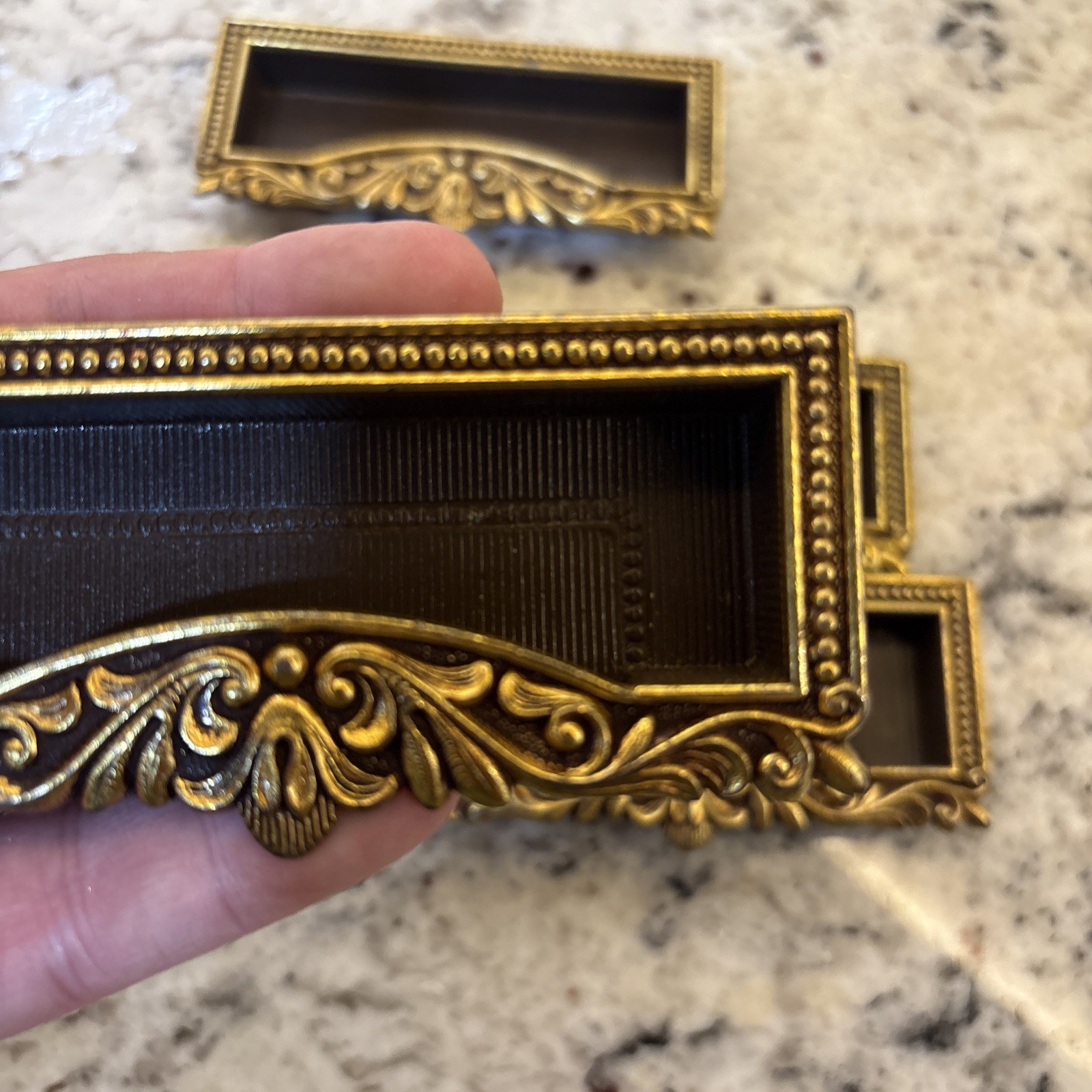 8 VTG Vcr Italy Brass Label Holder Drawer Pull French Provincial Rococo Hardware