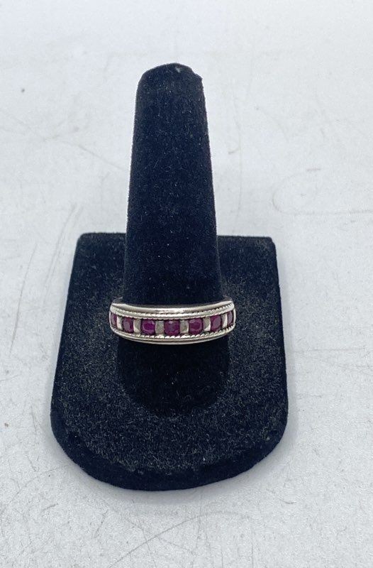 Sterling Silver 925 Ruby Rings Lot of 2 Channel Set Band Scroll Solitaire 8 8.5
