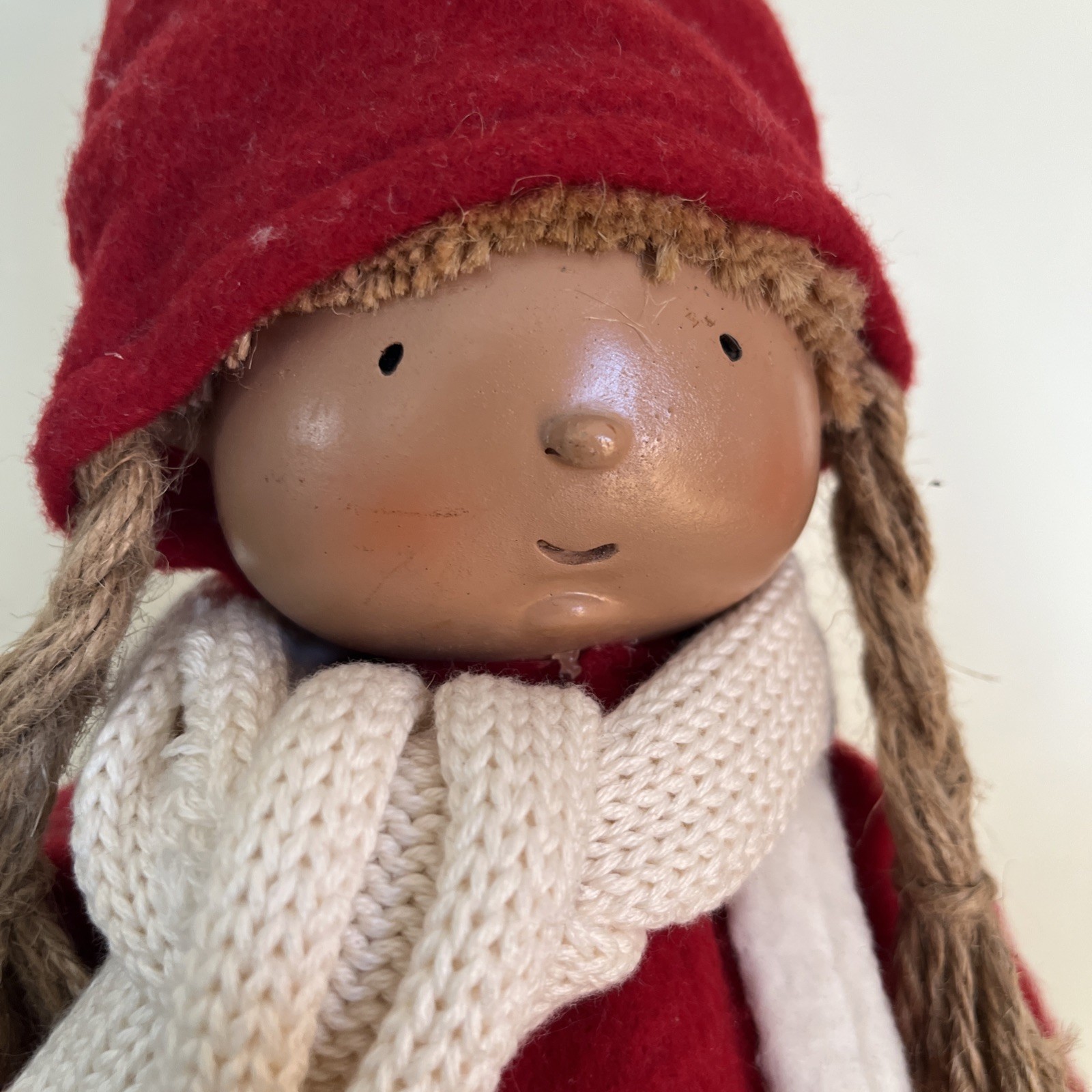 Vintage Handmade Dutch Girl Doll White fleece skirt Scarf Braids Clogs 22″ READ
