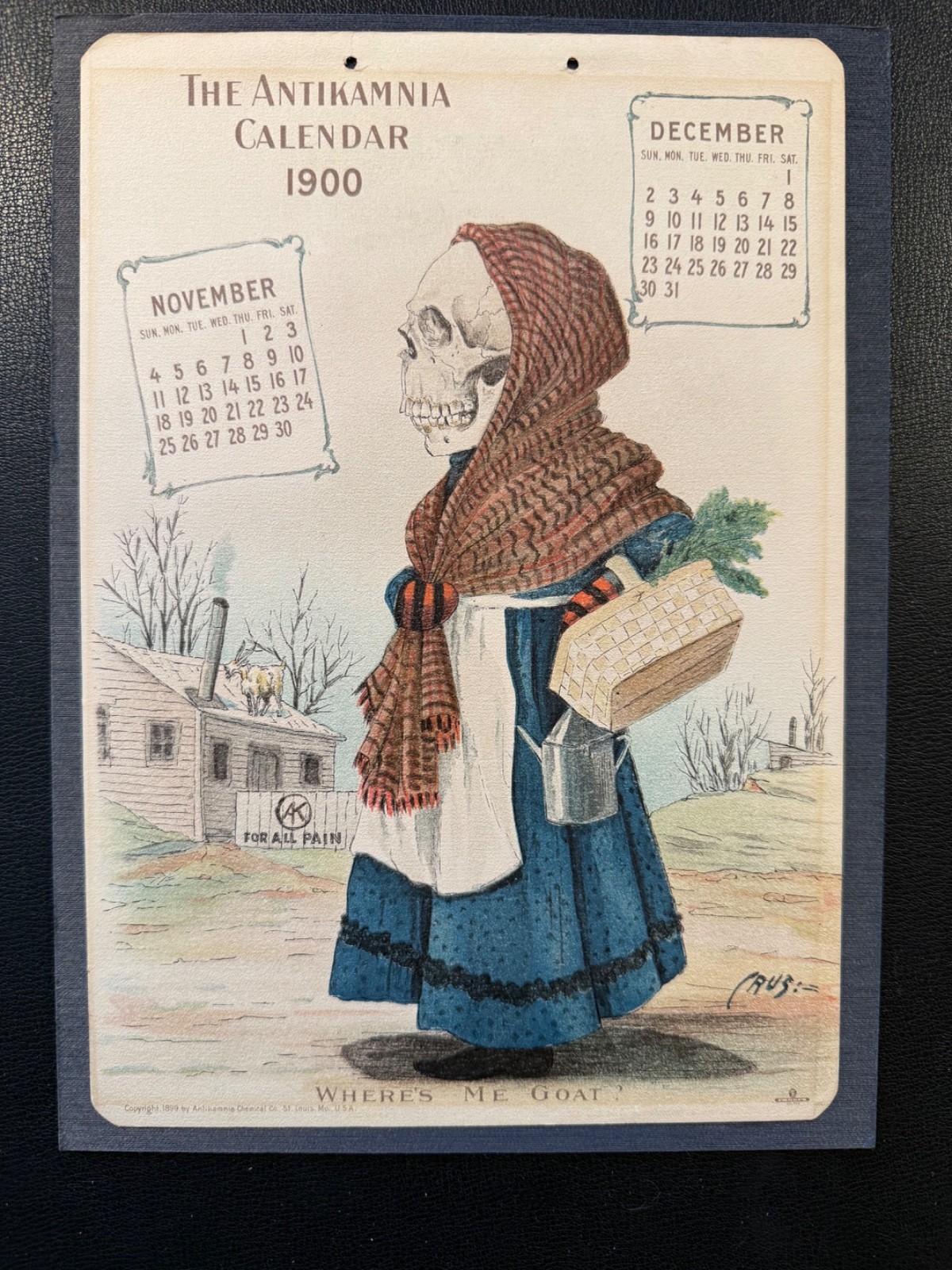 1900 Antikamnia Authentic Calendar Page – Nov Dec Title Where’s Me Goat