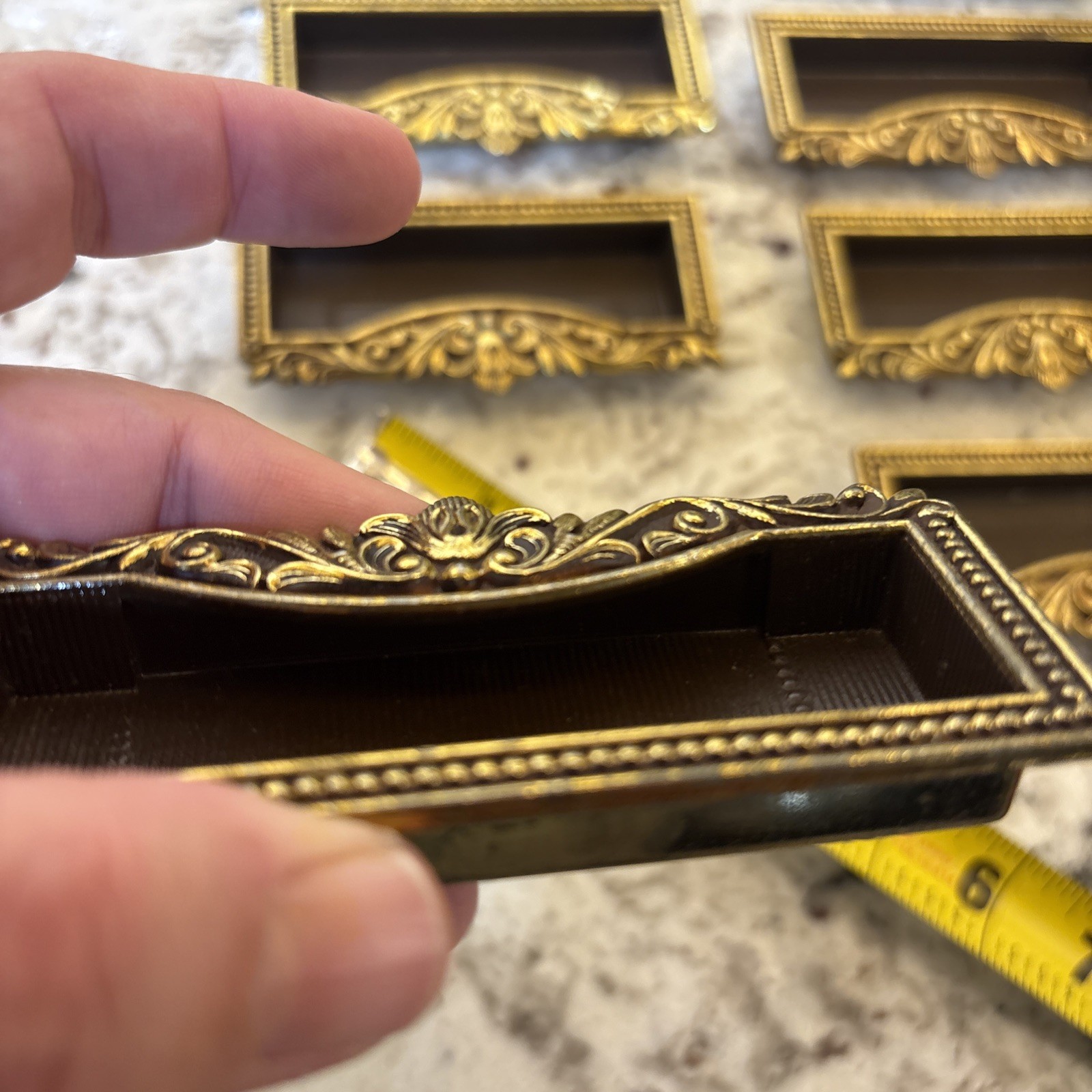 8 VTG Vcr Italy Brass Label Holder Drawer Pull French Provincial Rococo Hardware
