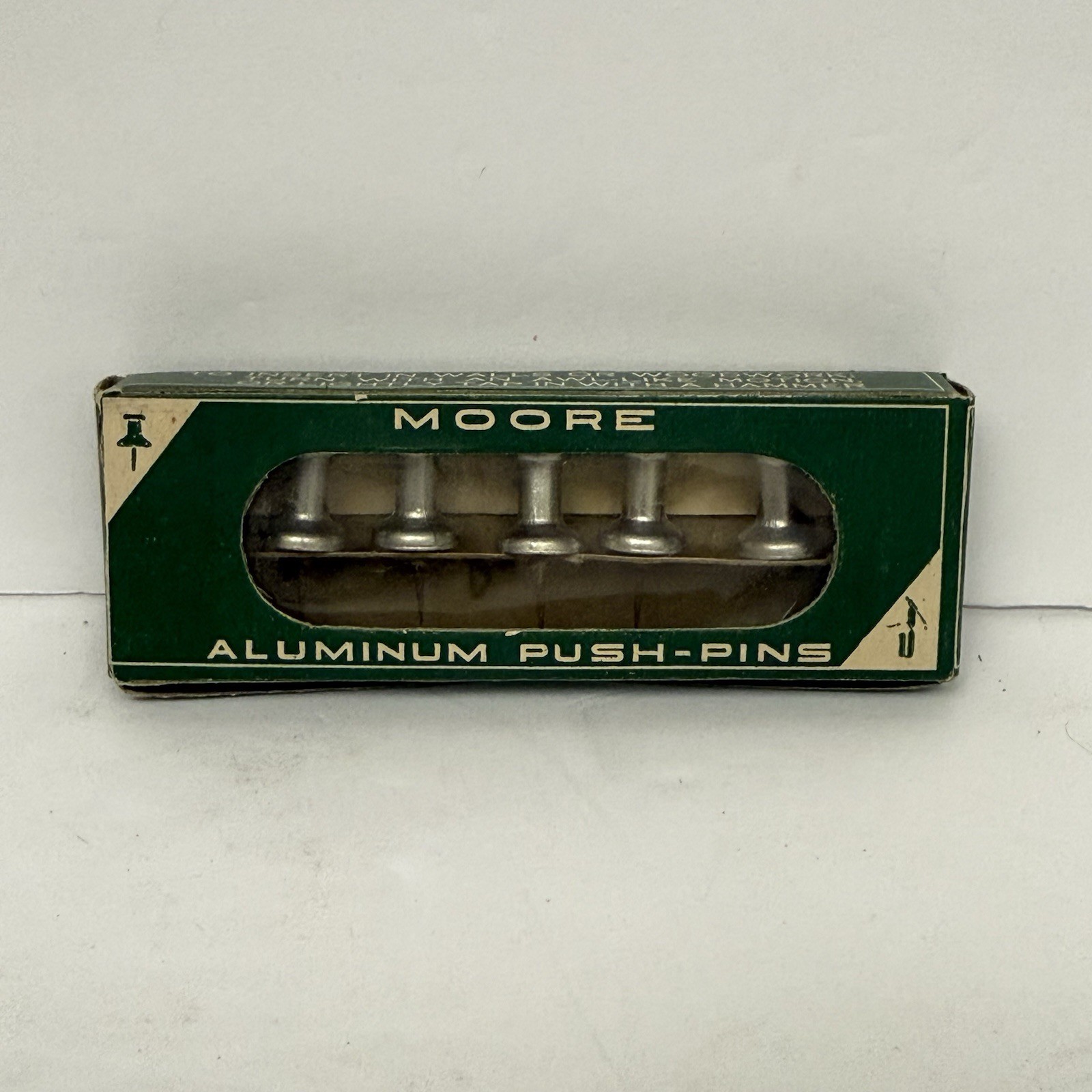 Antique 1920’s Moore Aluminum & Steel Push Pins Pack of 5 NOS RARE SET