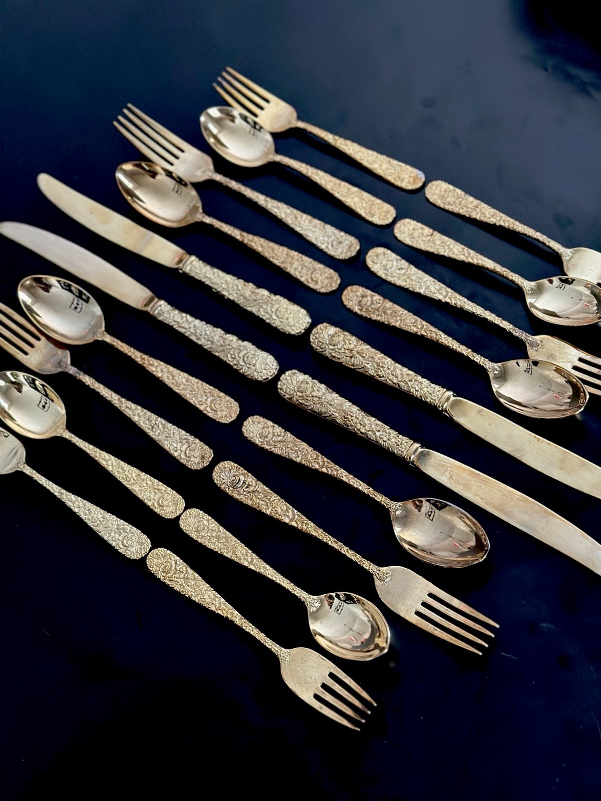 VTG GODINGER “Olde Bouquet” Gold Tone 20-Piece Place Setting Flatware