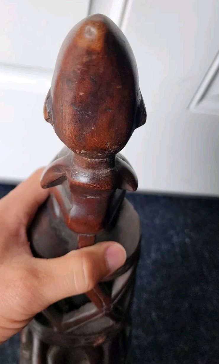 Antique African wood statue tribal art Bamileke horn 22″ fertility