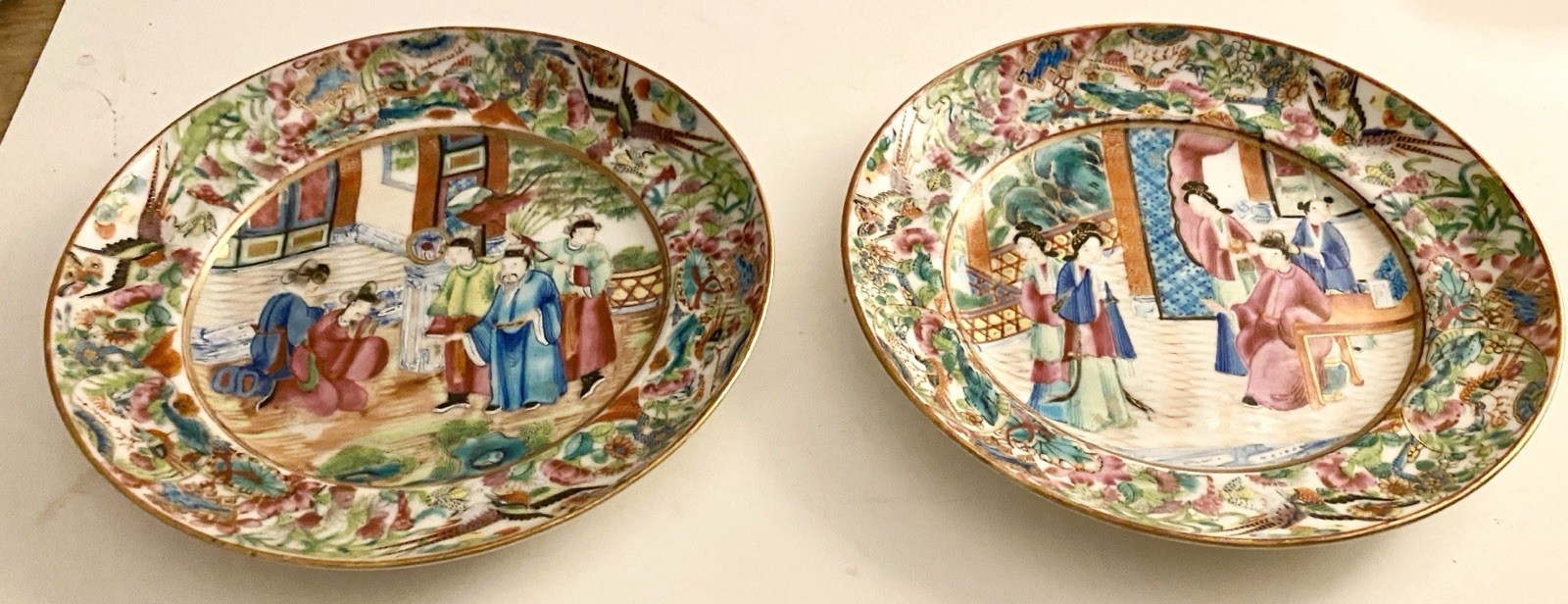 Superb Pair of Antique 19th C. Chinese Famille Rose Plates c.1850-1899