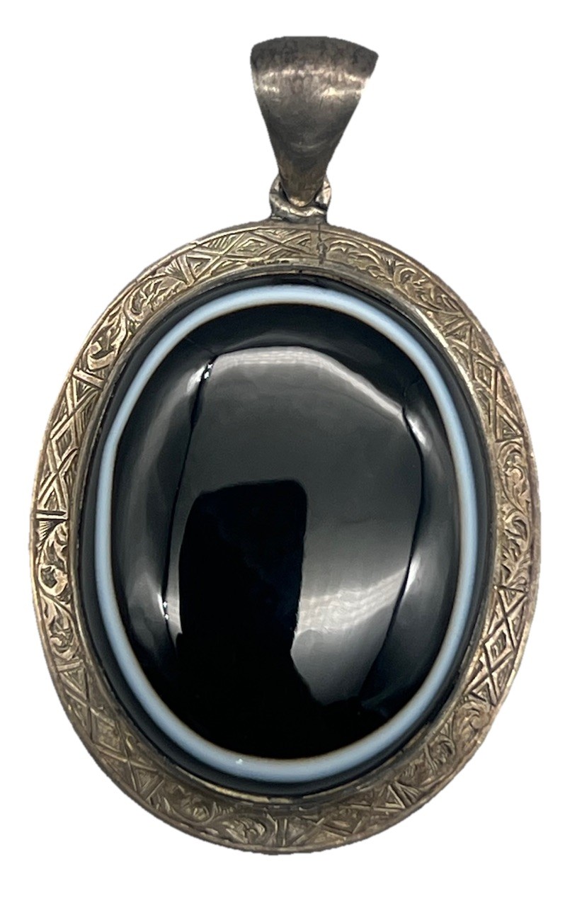 Antique Victorian Bull Eye Agate Silver Pendant Natural Agate Rare Piece