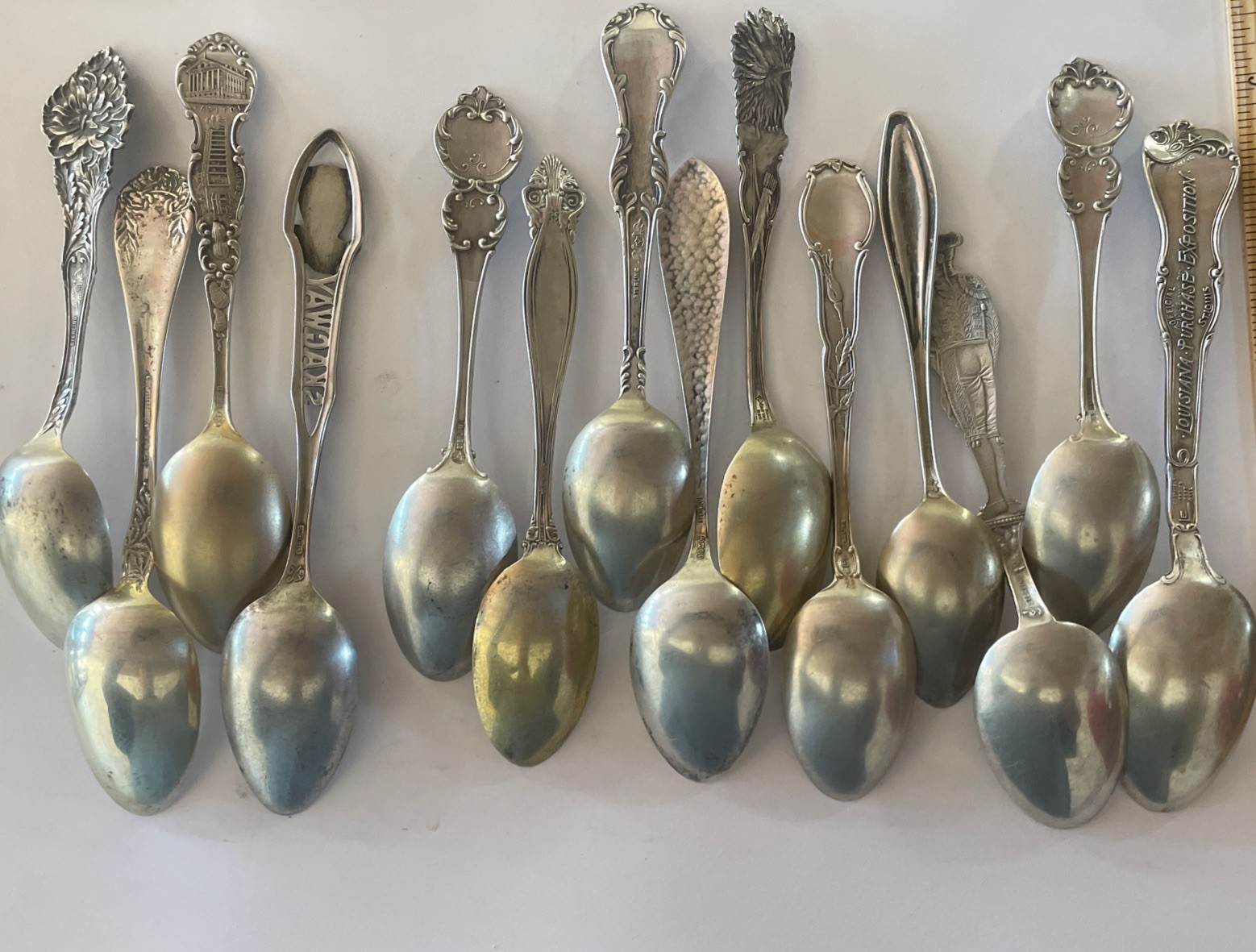 Lot Of 14 Sterling Vintage Souvenir Spoon Collectible 230 Grams