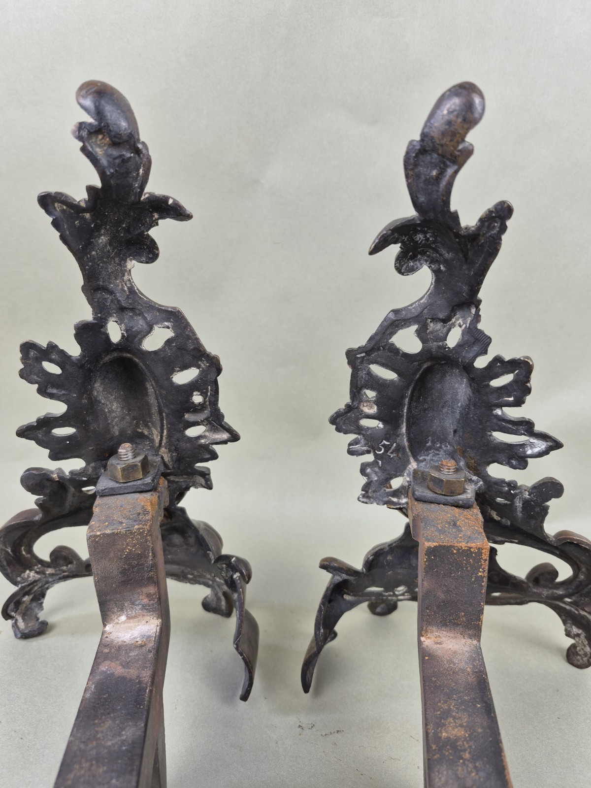 Antique FRENCH ROCOCO BRONZE Fireplace Andirons BAROQUE Fire Dogs Estate Luxury