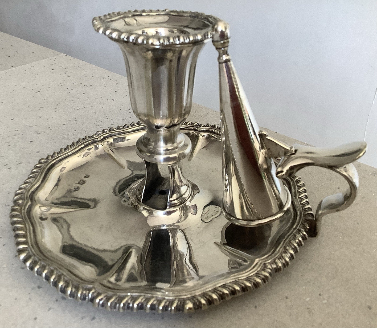 Victorian Sterling Silver Chamberstick Wee Willie Winky & Snuffer.Elkington 1845