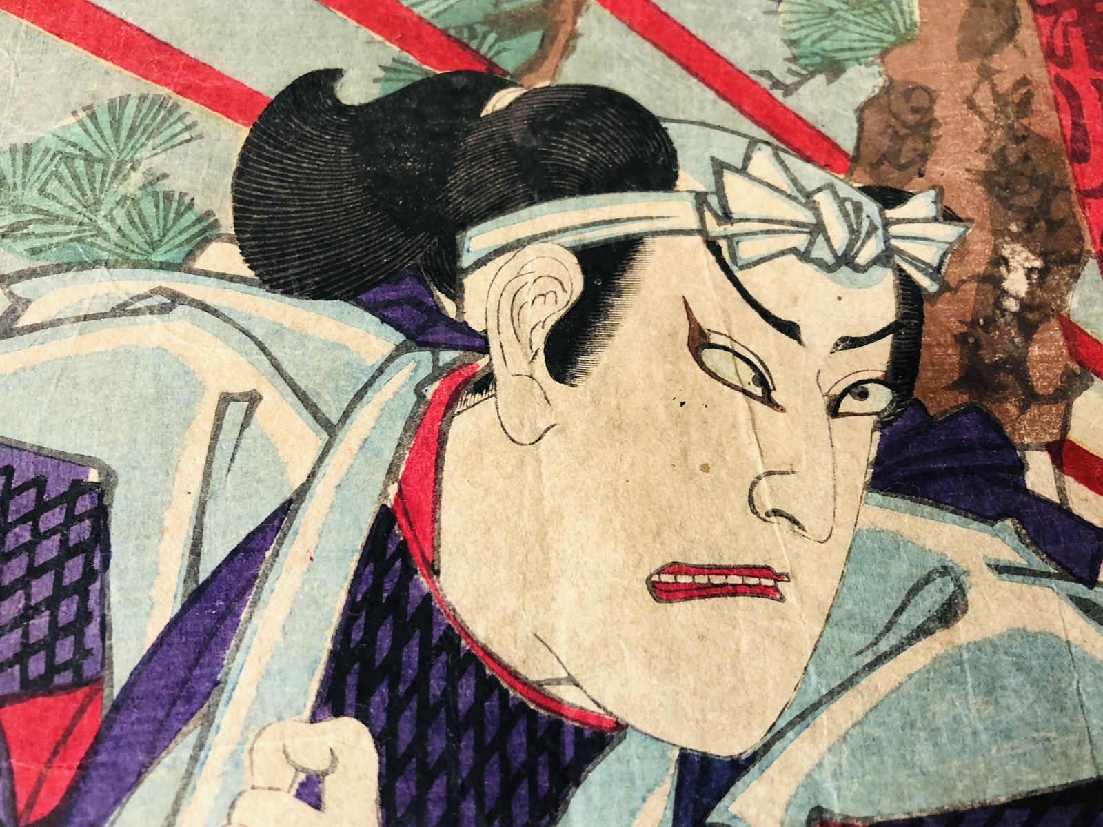 Y7150 WOODBLOCK PRINT Chikanobu triptych Kabuki sunrise Japan Ukiyoe antique art
