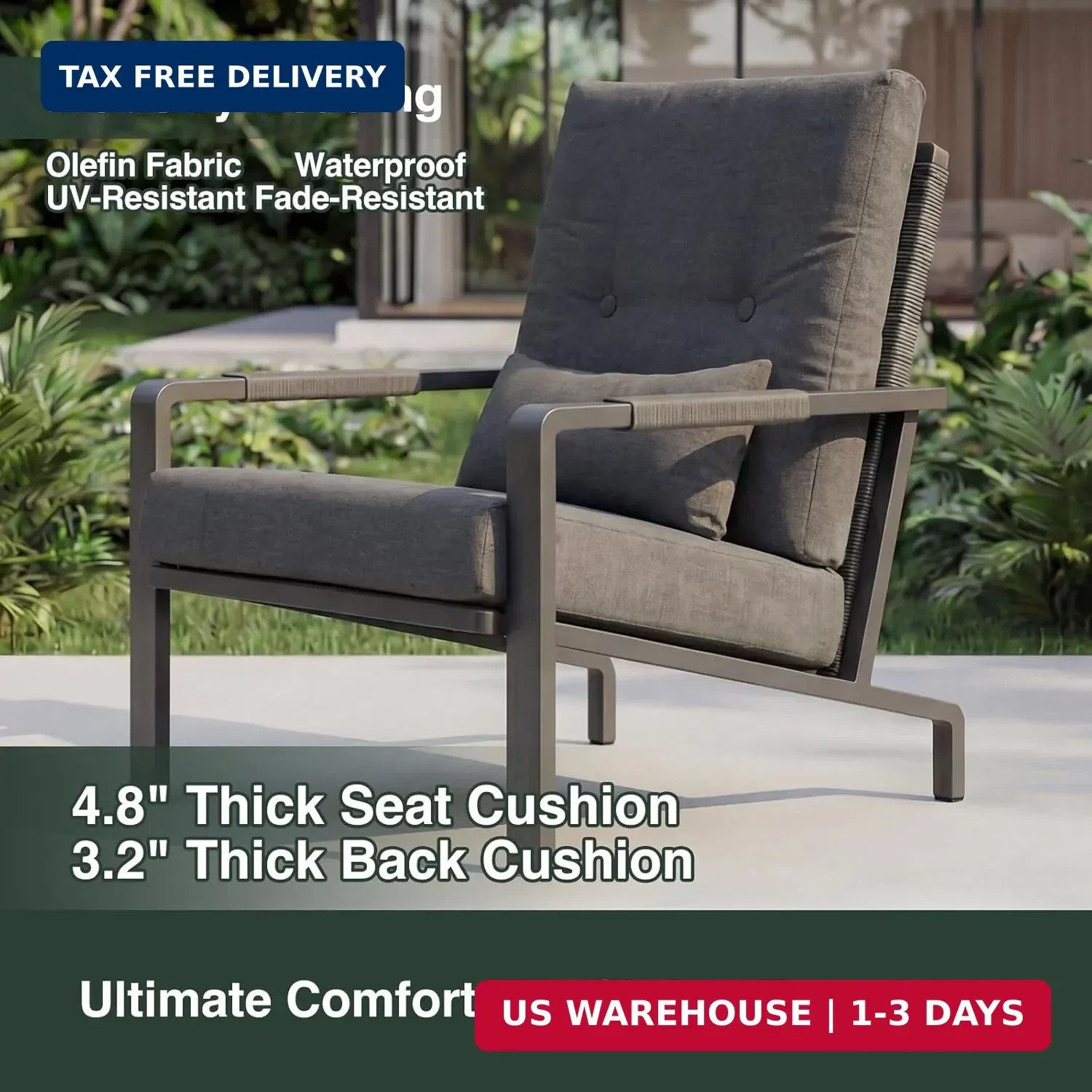 3-Piece Small Patio Set, Gray Aluminum Outdoor Furniture Set with Loveseat, 2 Ch
