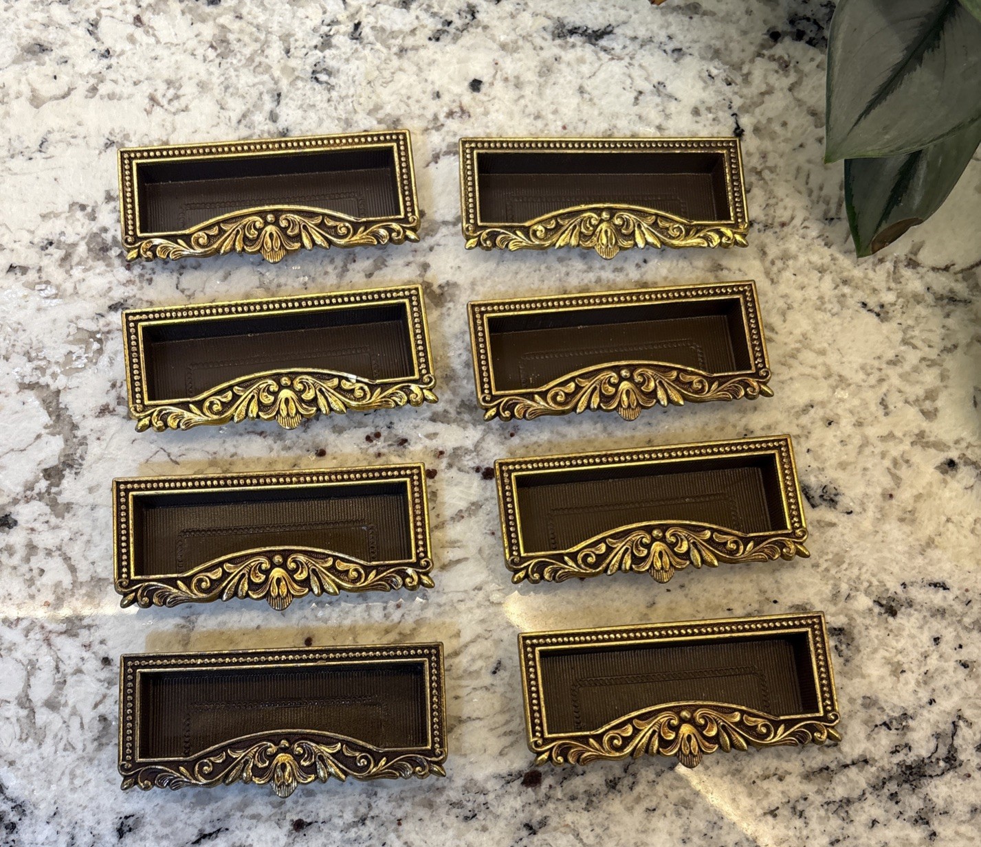 8 VTG Vcr Italy Brass Label Holder Drawer Pull French Provincial Rococo Hardware