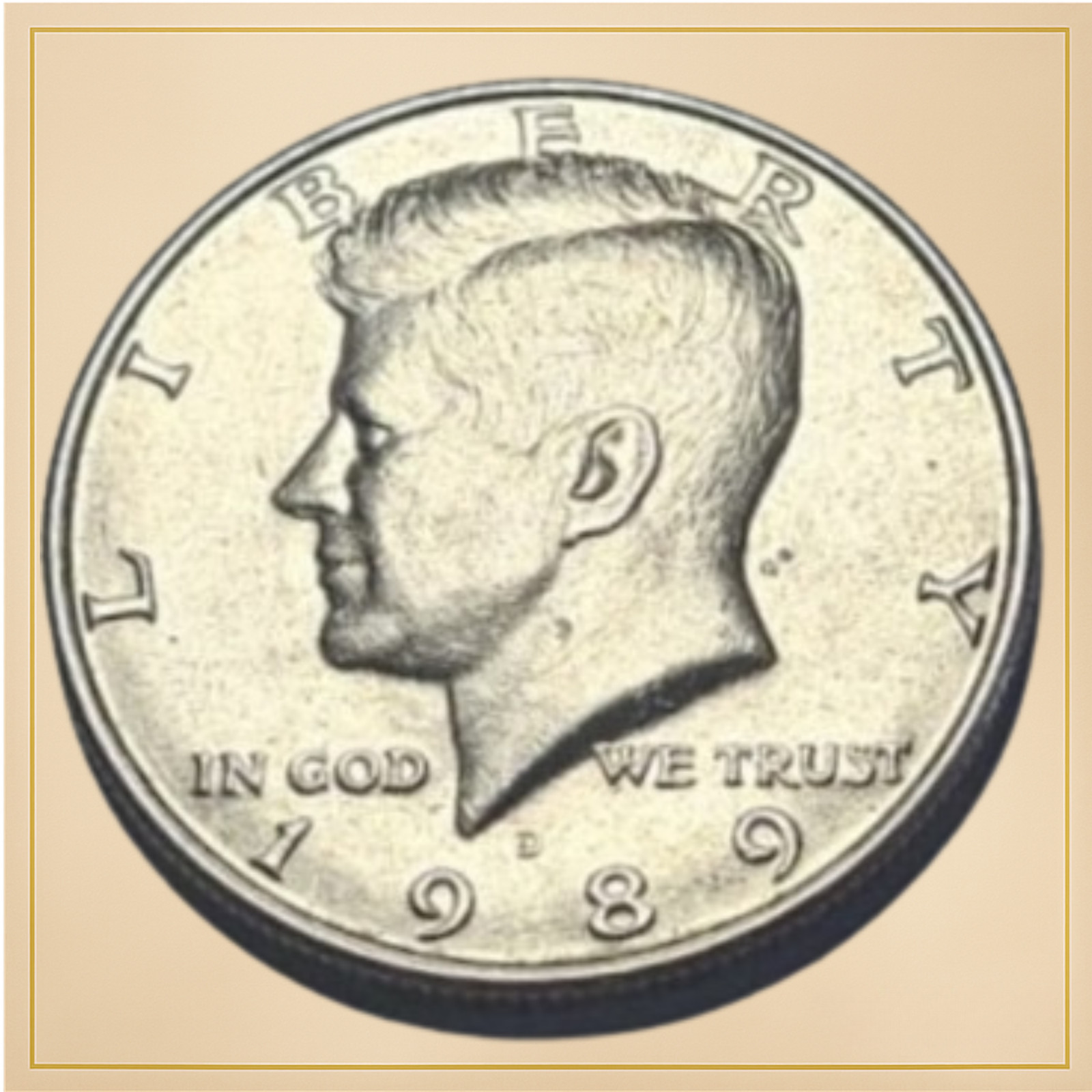 1989 D Kennedy Half Dollar – Circulated – Strong Obverse – Honest Wear