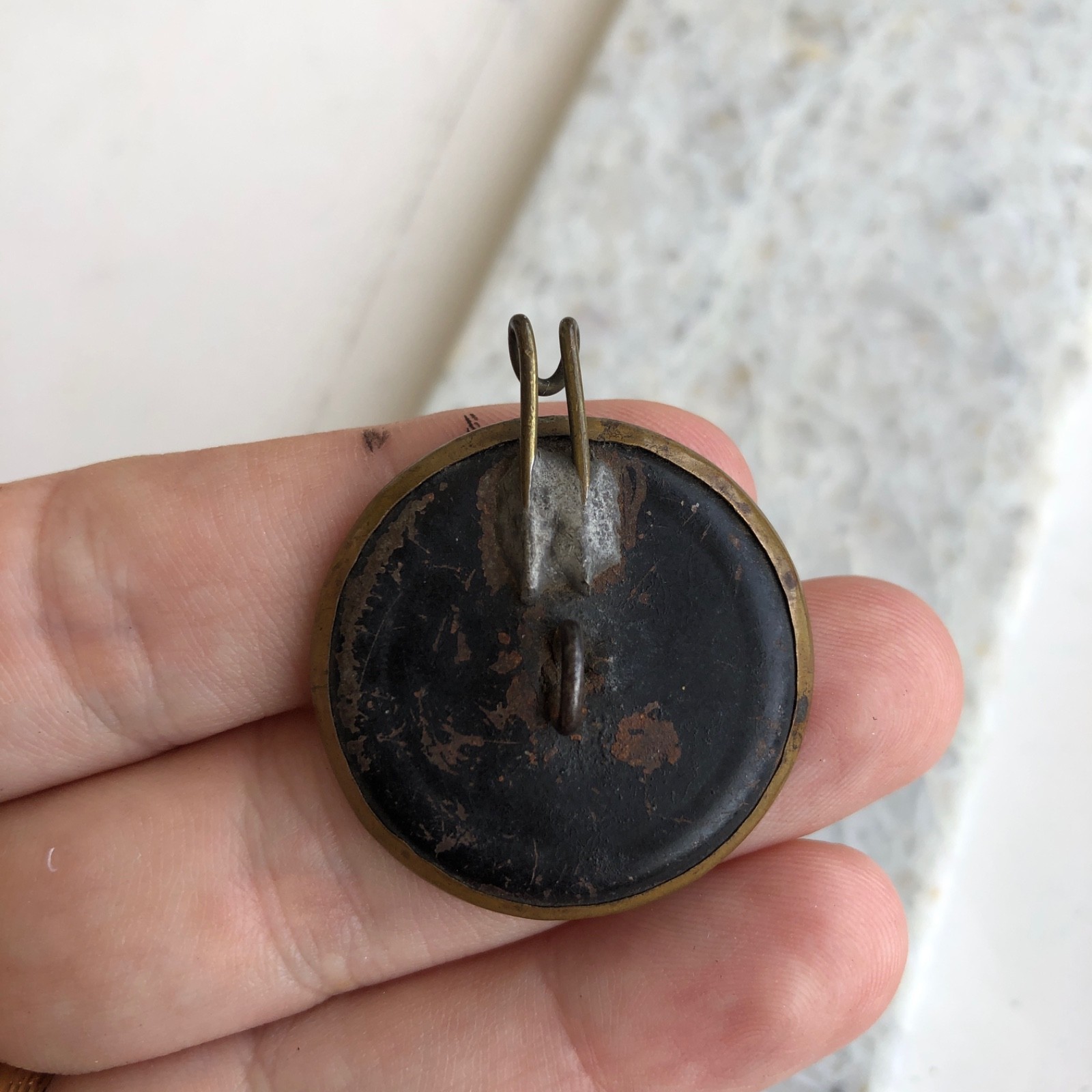 Antique Metal Portrait Shank Button , Artist/Painter Design – Modified Clasp