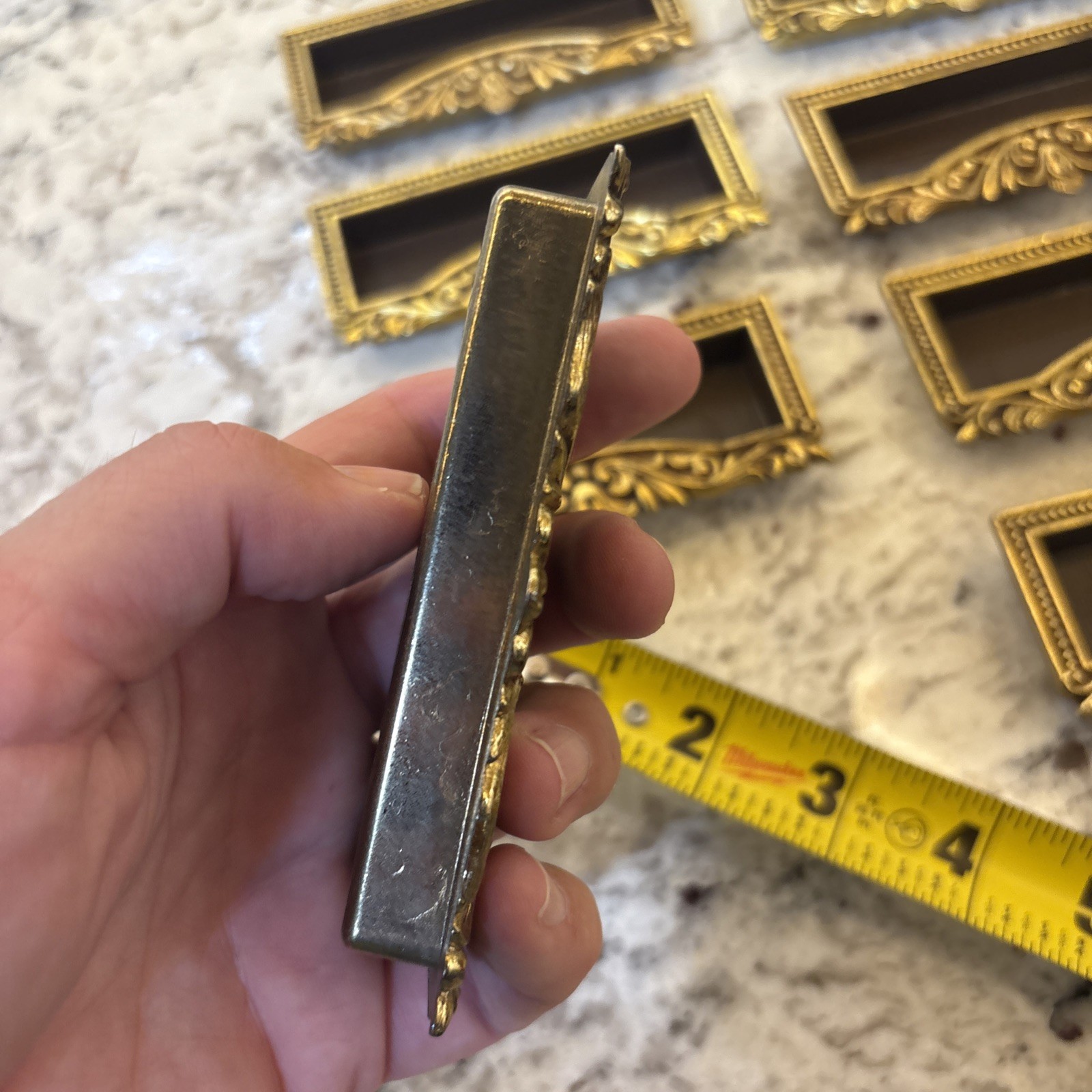 8 VTG Vcr Italy Brass Label Holder Drawer Pull French Provincial Rococo Hardware