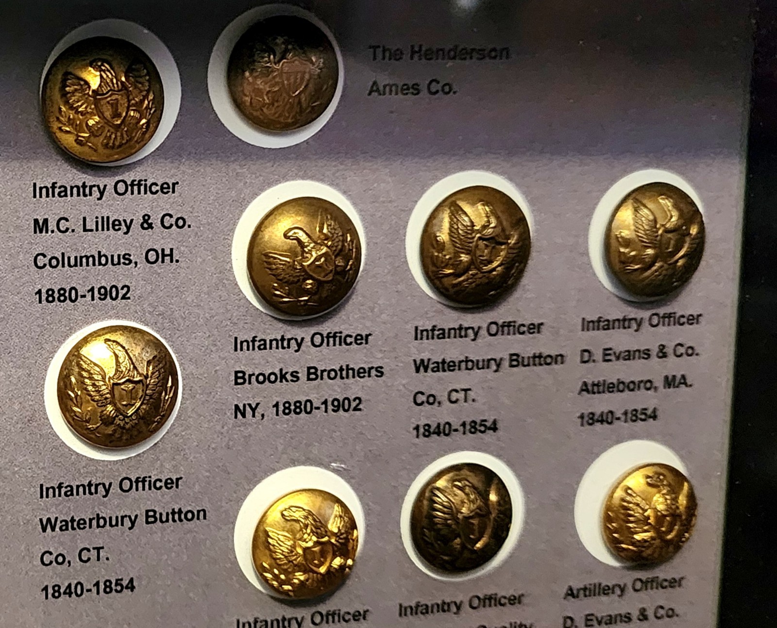 Antique 19thC Victorian Metal American Military Buttons Framed Lot CIVIL WAR