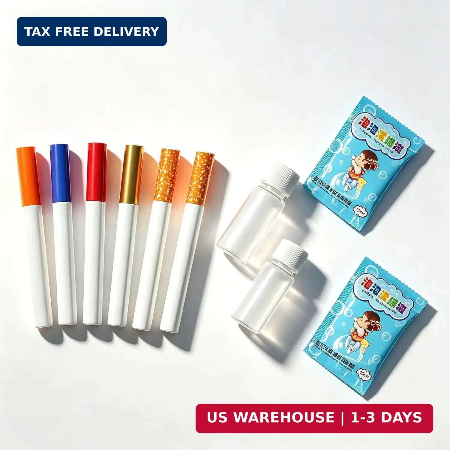 6-Pack All-Aluminum Mini Cigarette Bubble Blowers – 4 Vibrant Solid Colors & 2 R