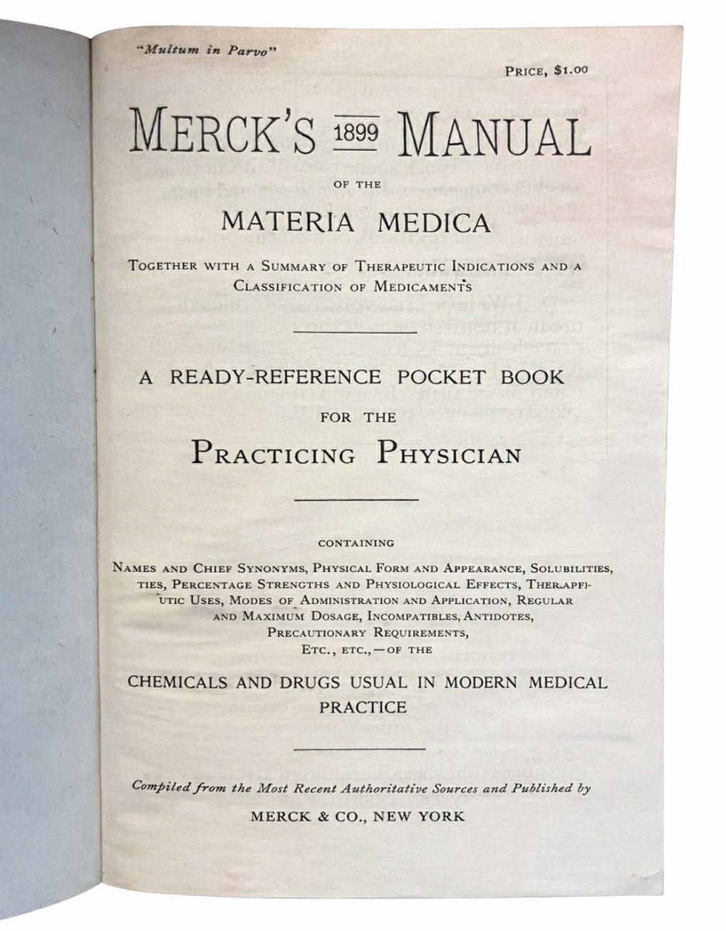 1899 Merck’s Manual Materia Medica Antique Medical Book Physician Pocket Ref