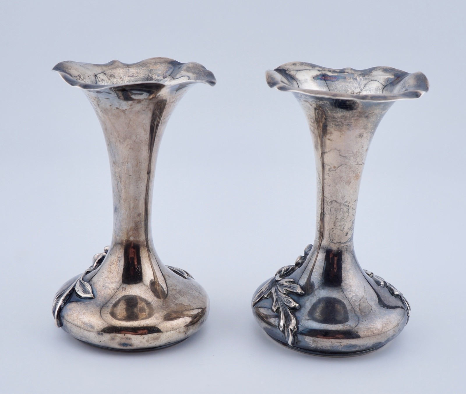 Kerr Sterling Silver Art Nouveau Floral Flower Bud Vases Antique Vintage Pair